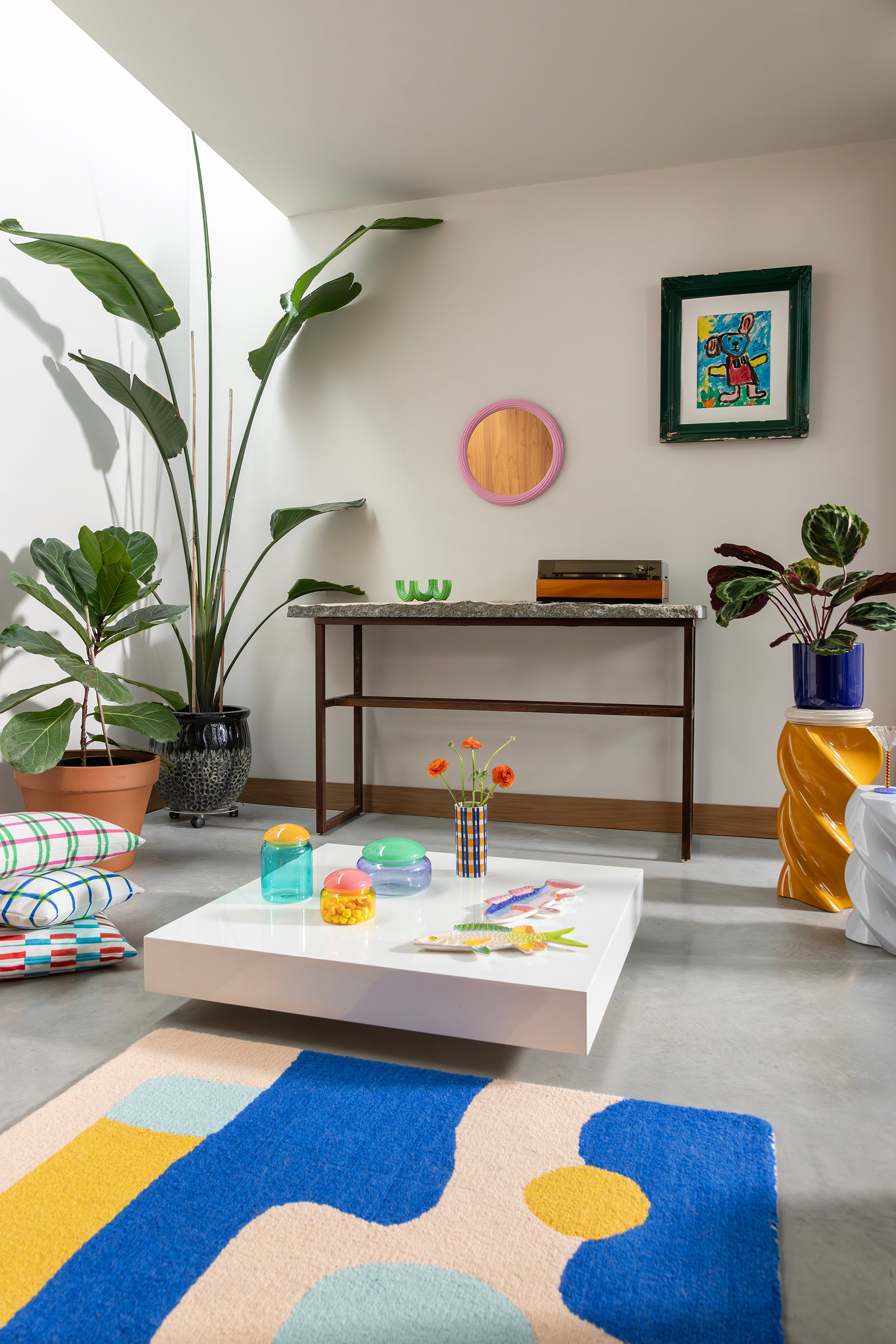 Glasbehälter PUFFY lila mit grünem Deckel