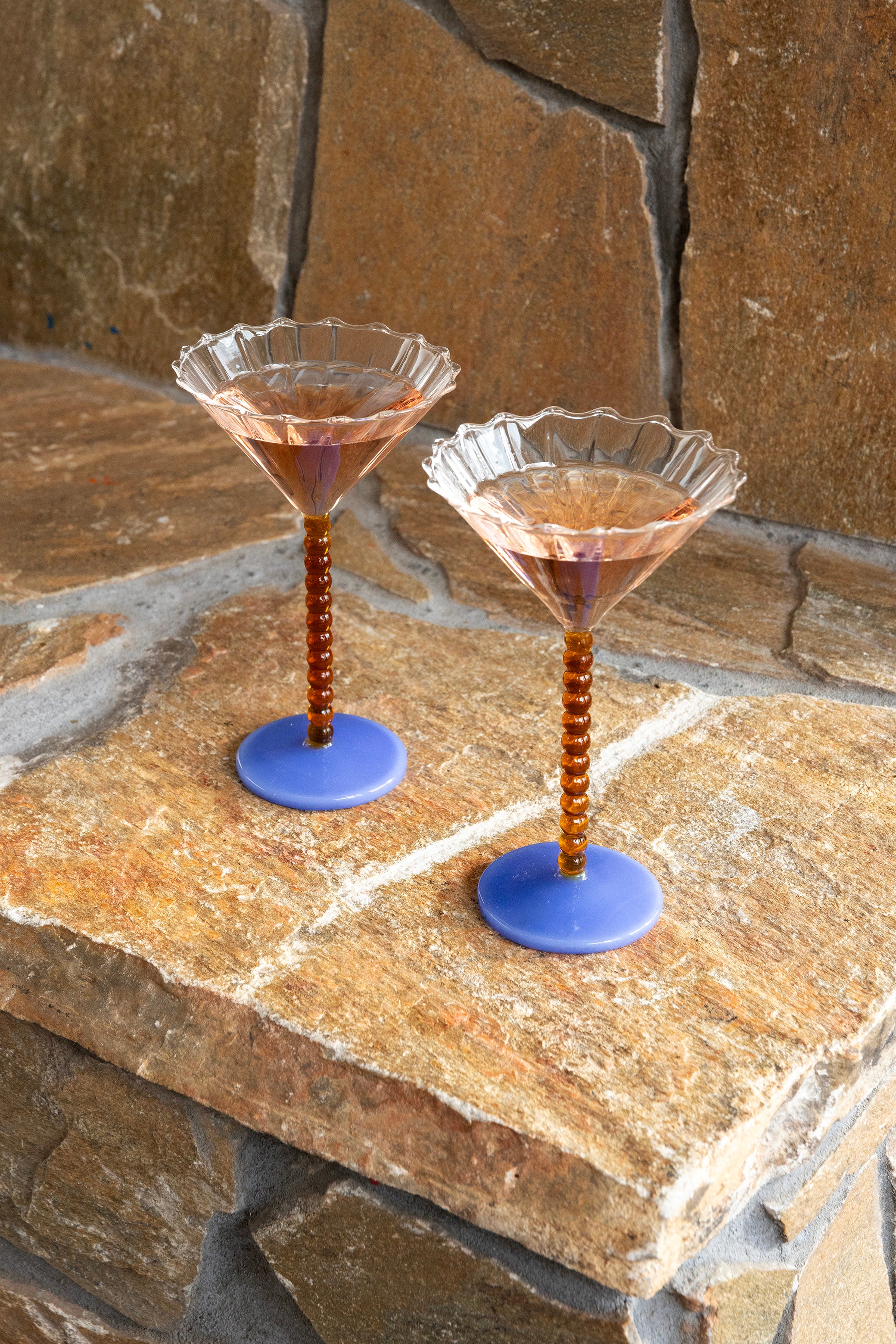 Set van glazen glazen PERLE amberkleurig met blauw