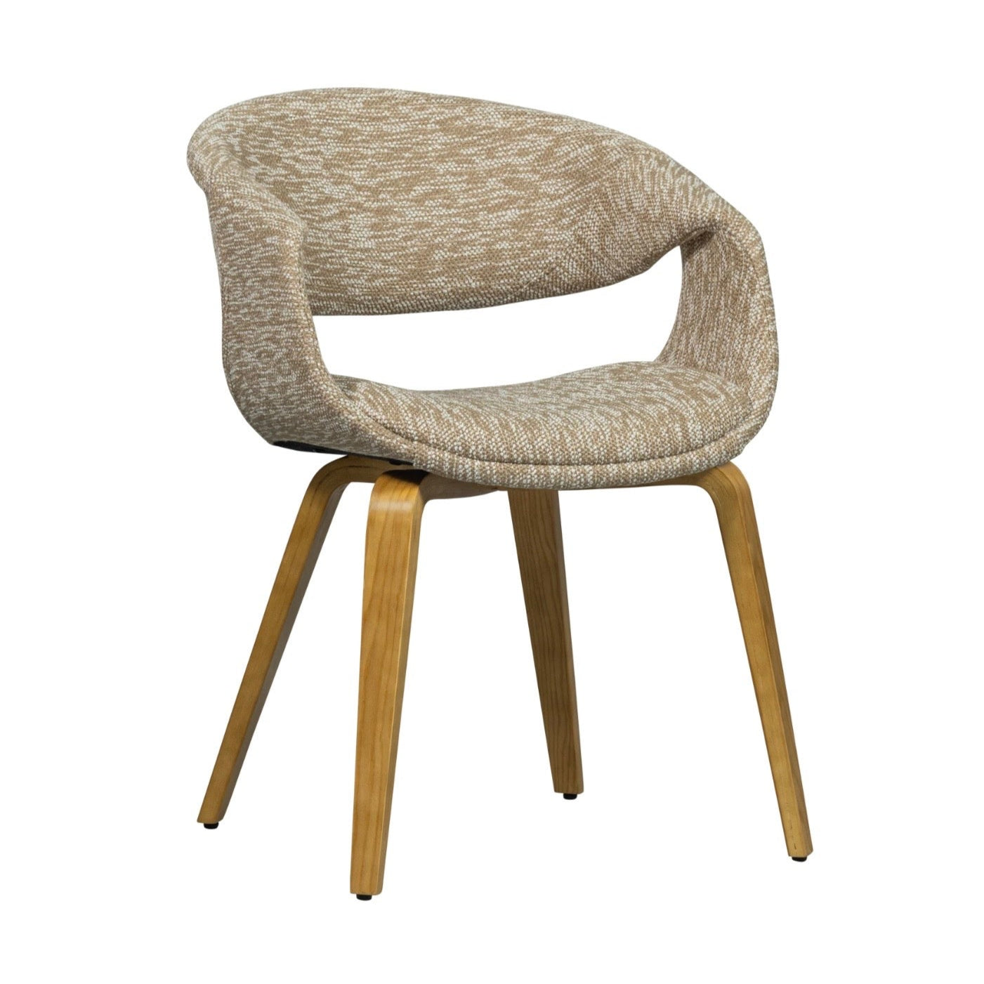 YOSSI Armchair in Beige with Light Brown Wooden Base