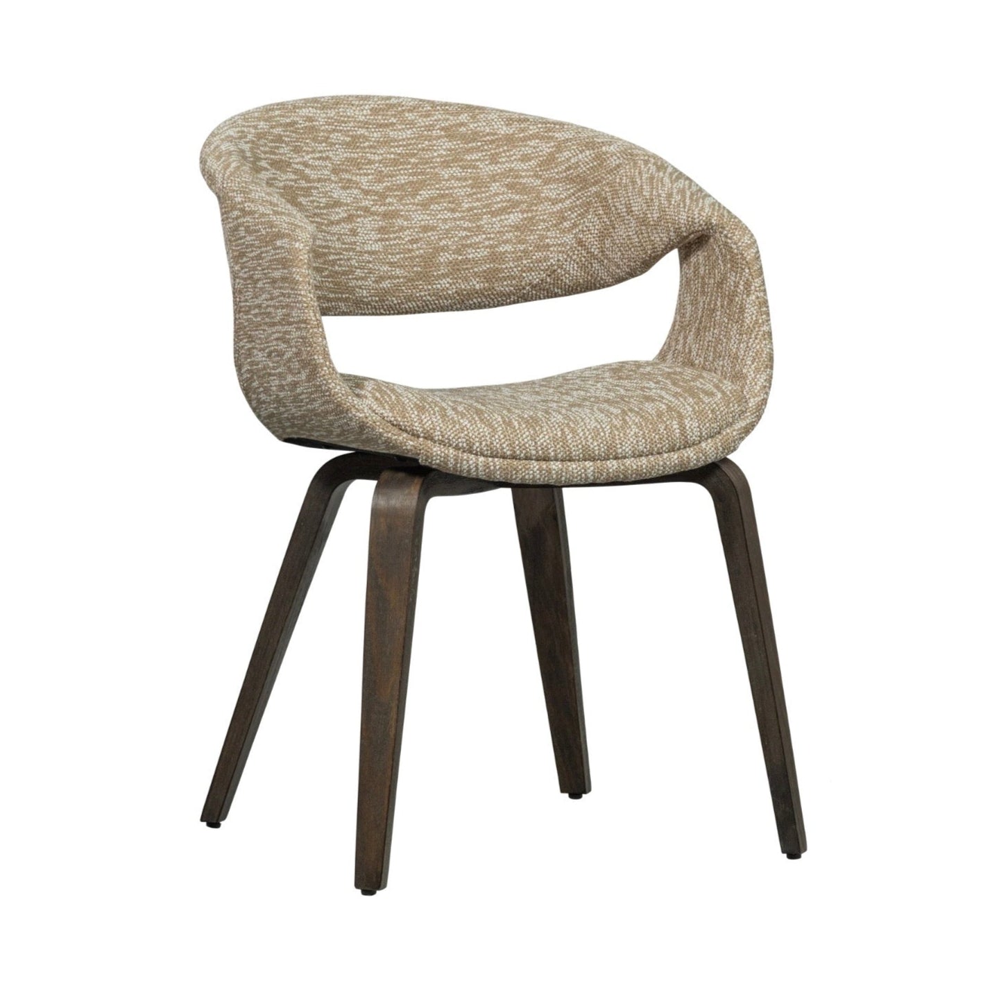 YOSSI fauteuil met armleuningen beige met een bruine houten basis