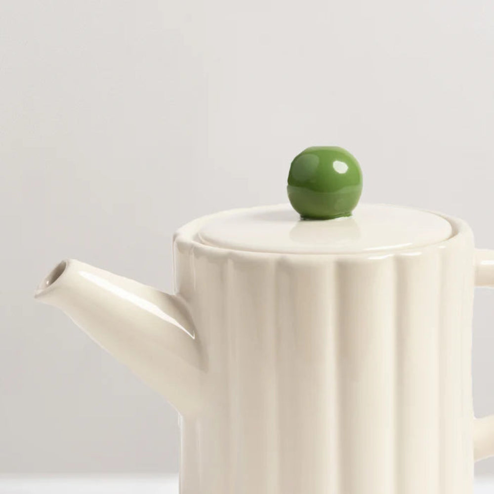 Witte theepot TUBE met groen