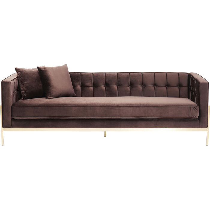 3-person chocolate brown loft sofa with a golden base
