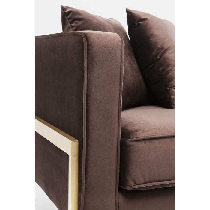 3-person chocolate brown loft sofa with a golden base