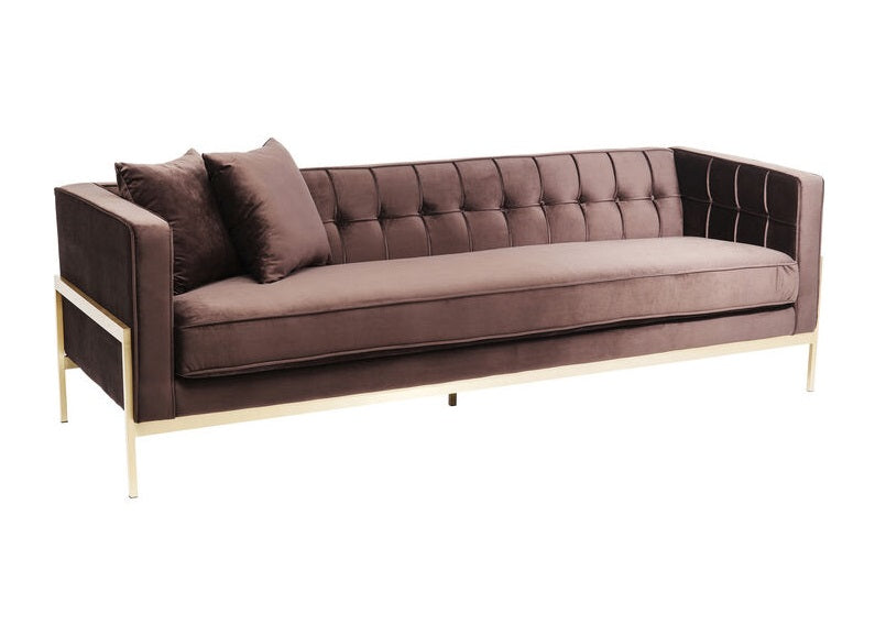 3-person chocolate brown loft sofa with a golden base