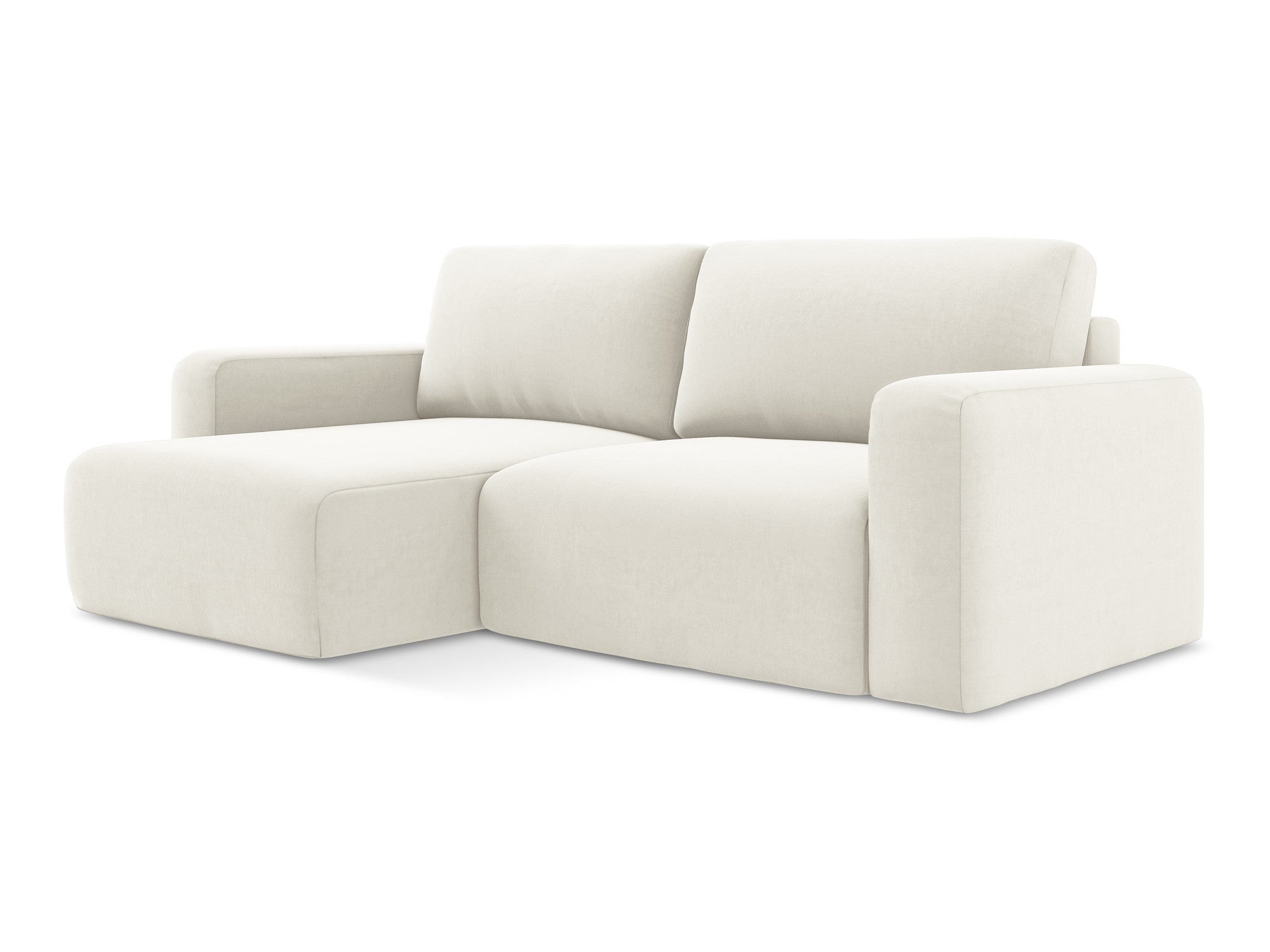 Velours hoekbank links met slaapfunctie KONA lichtbeige