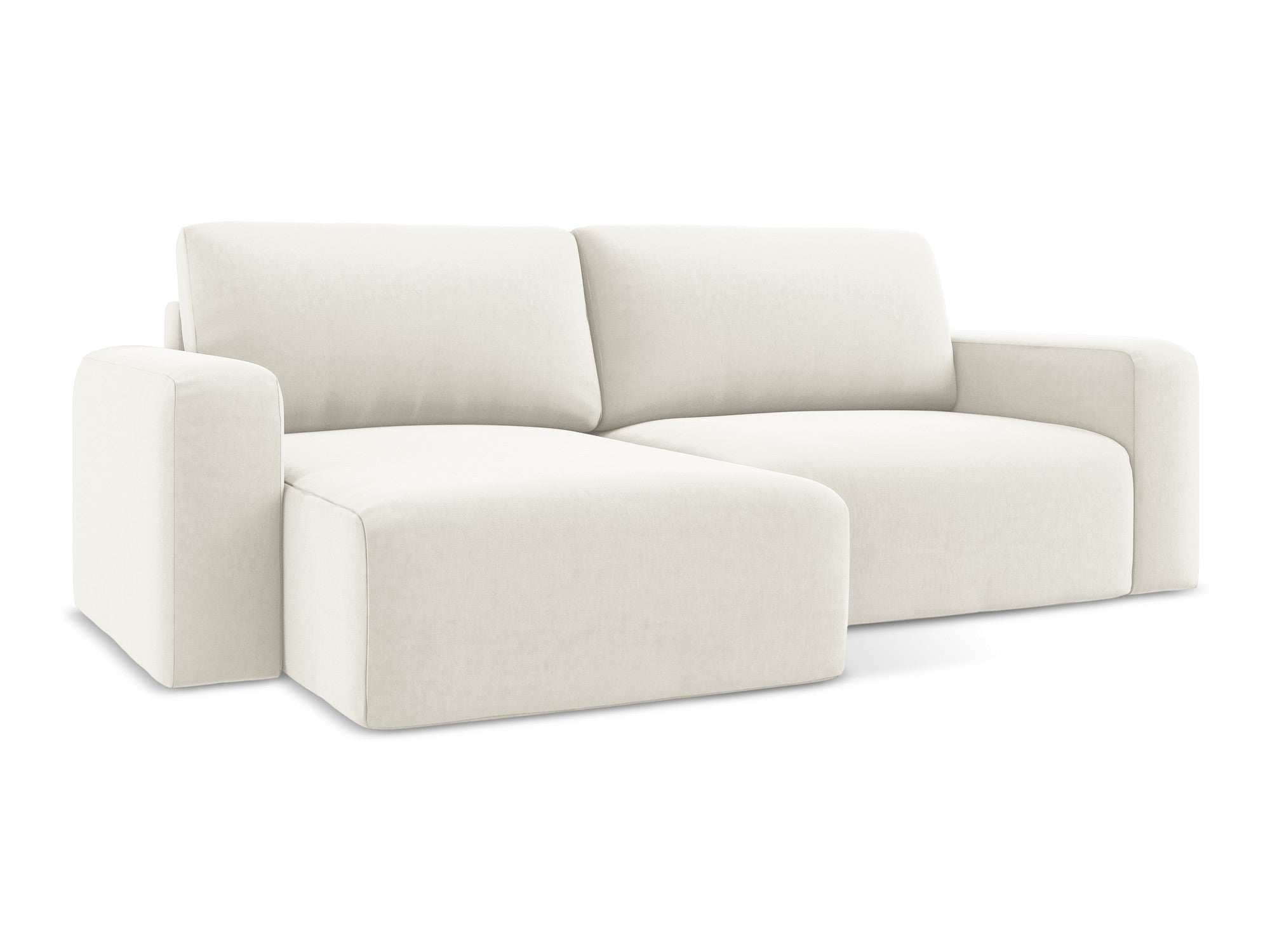 Velours hoekbank links met slaapfunctie KONA lichtbeige