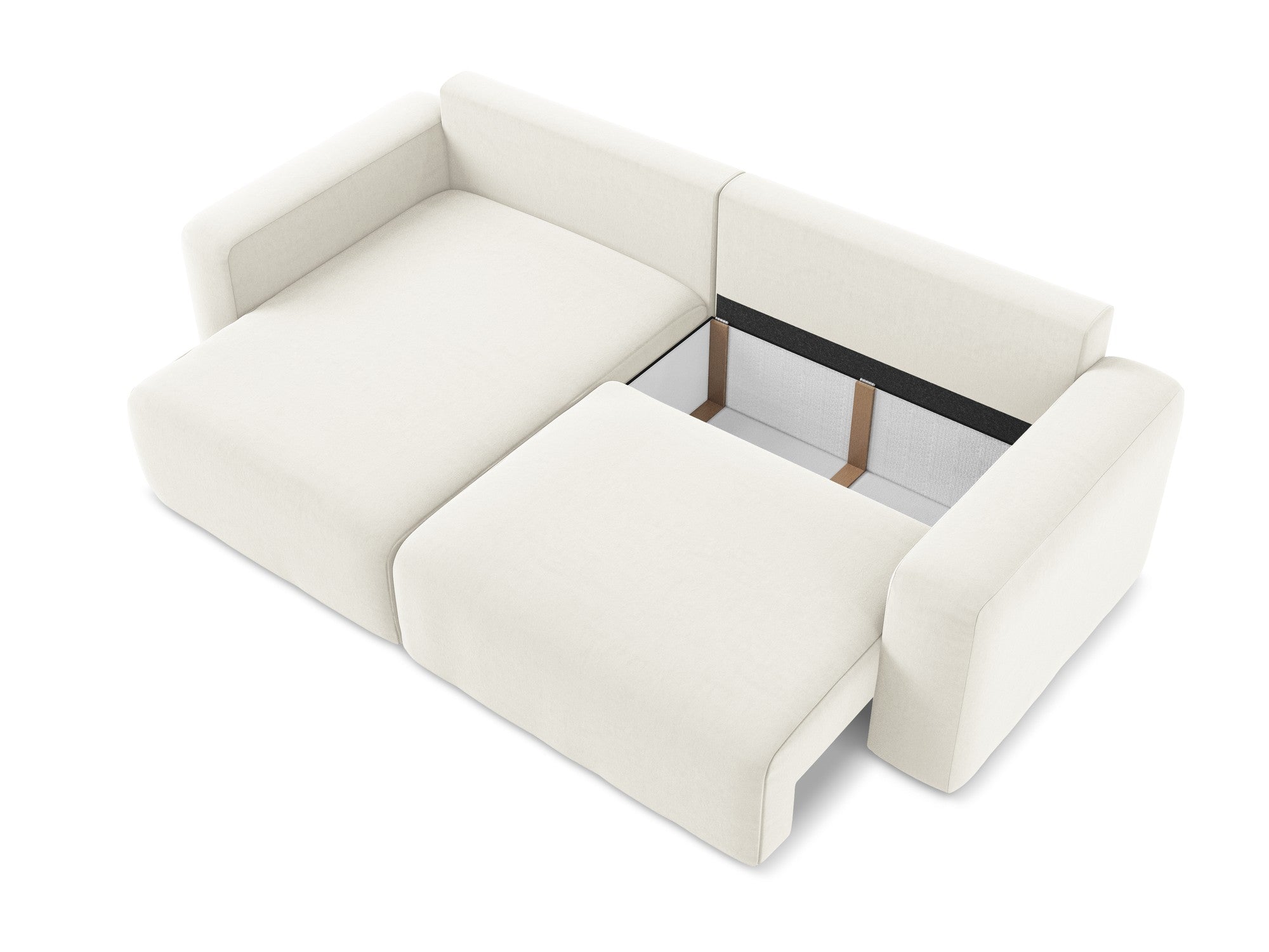 Velours hoekbank links met slaapfunctie KONA lichtbeige