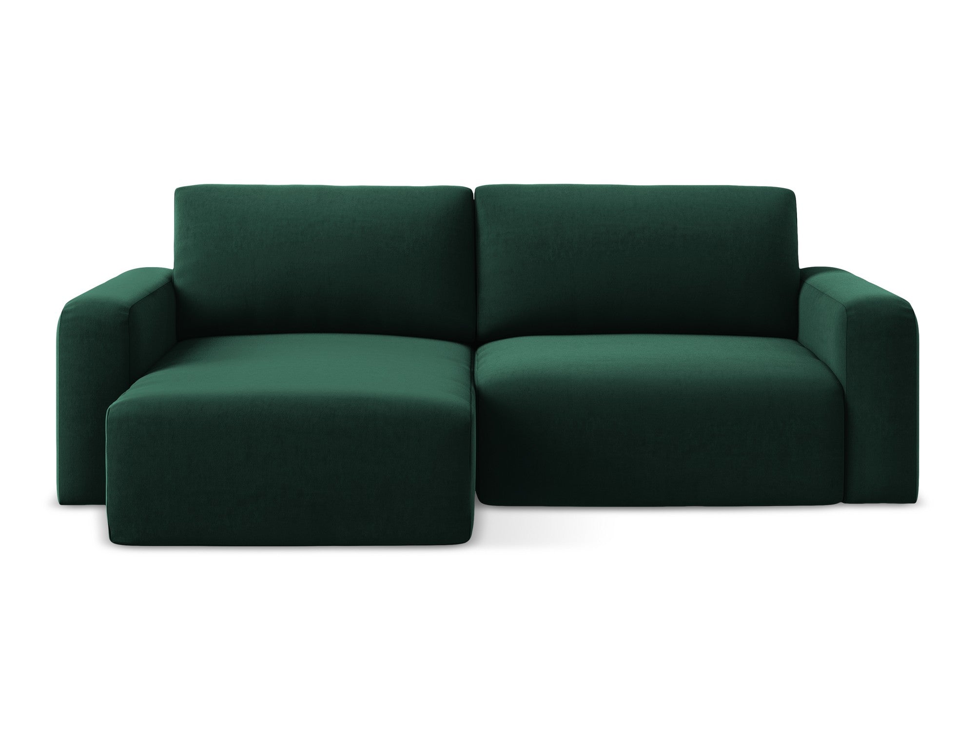Left-facing velvet corner sofa with sleeping function KONA in bottle green