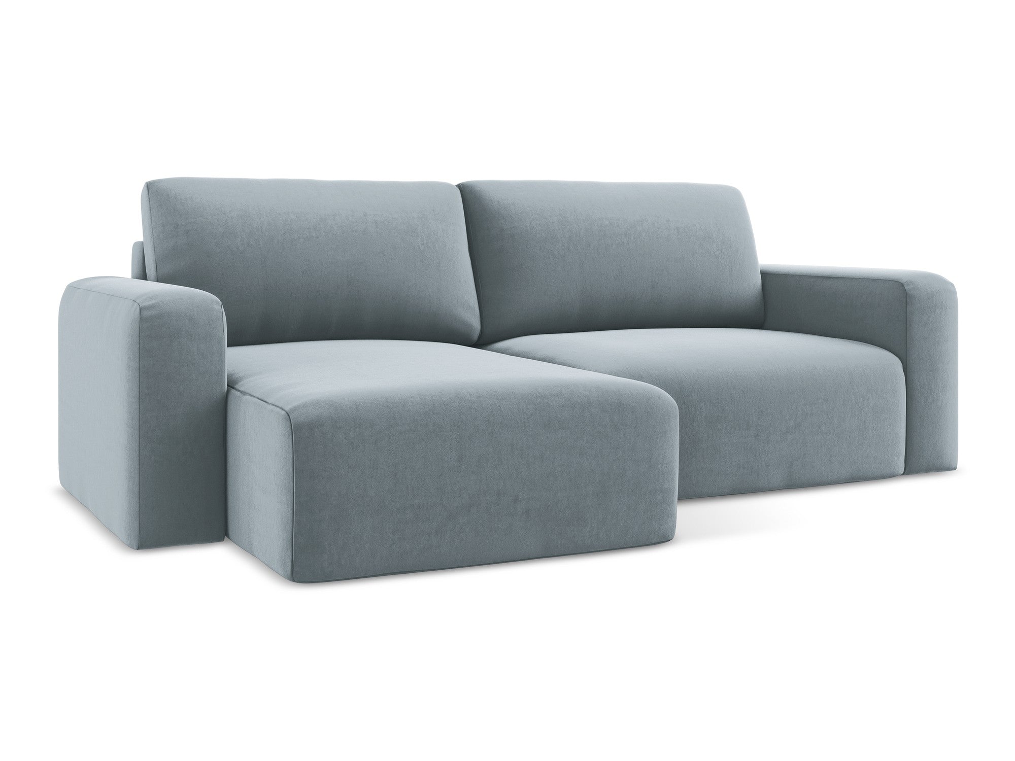Velours hoekbank links met slaapfunctie KONA lichtblauw
