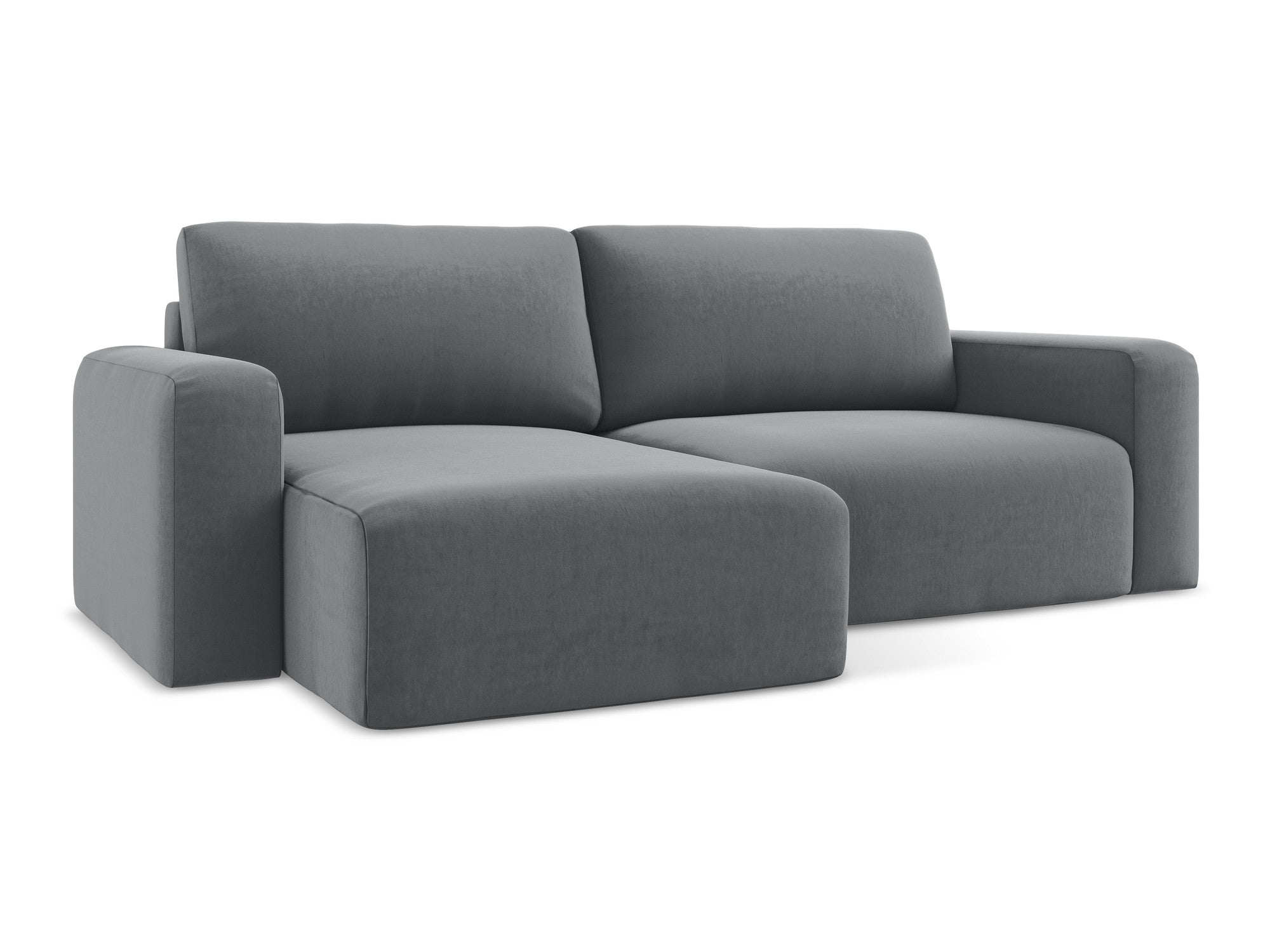 Fluwelen hoekbank links met slaapfunctie KONA staalgrijs