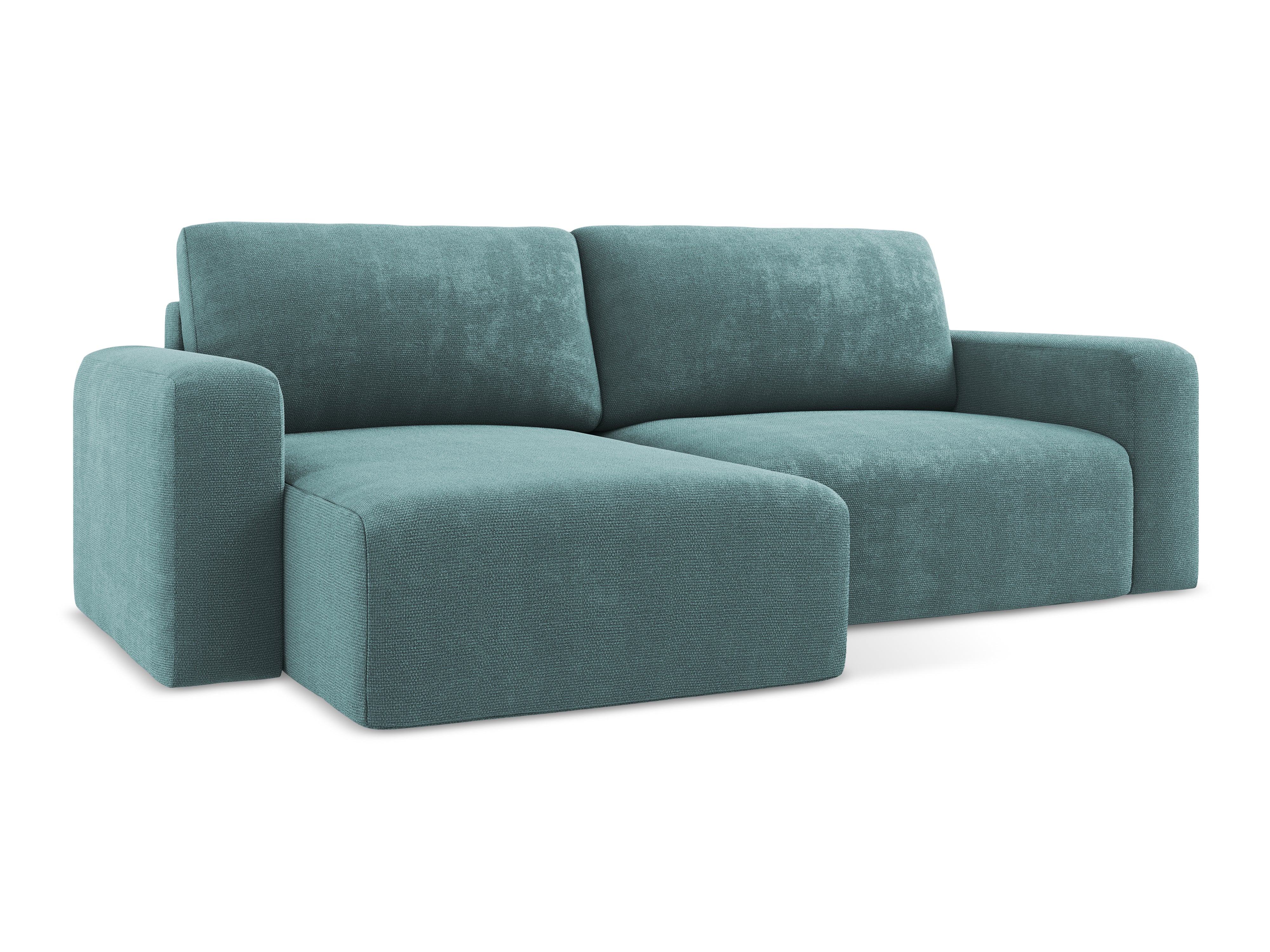 Linksseitiges Schlafsofa KONA in jeansblauem Chenille