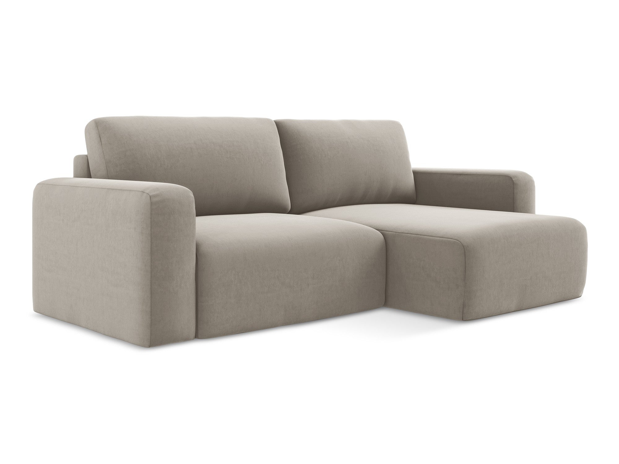 Taupe rechtszijdige fluwelen hoekbank met slaapfunctie KONA