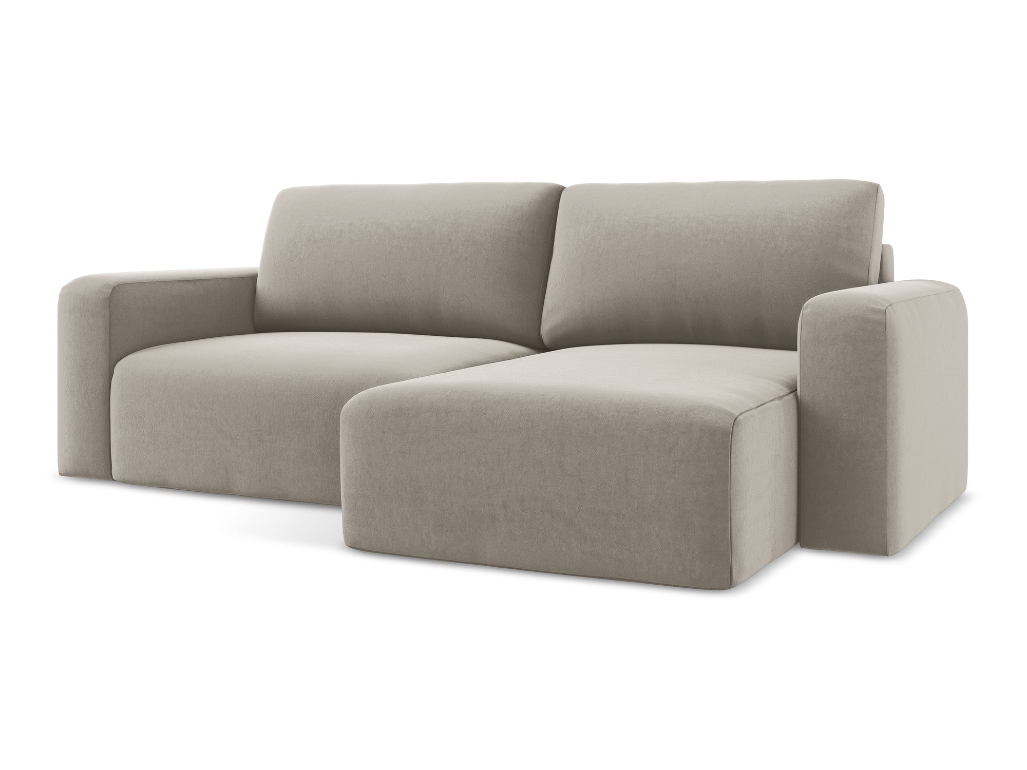 Taupe rechtszijdige fluwelen hoekbank met slaapfunctie KONA