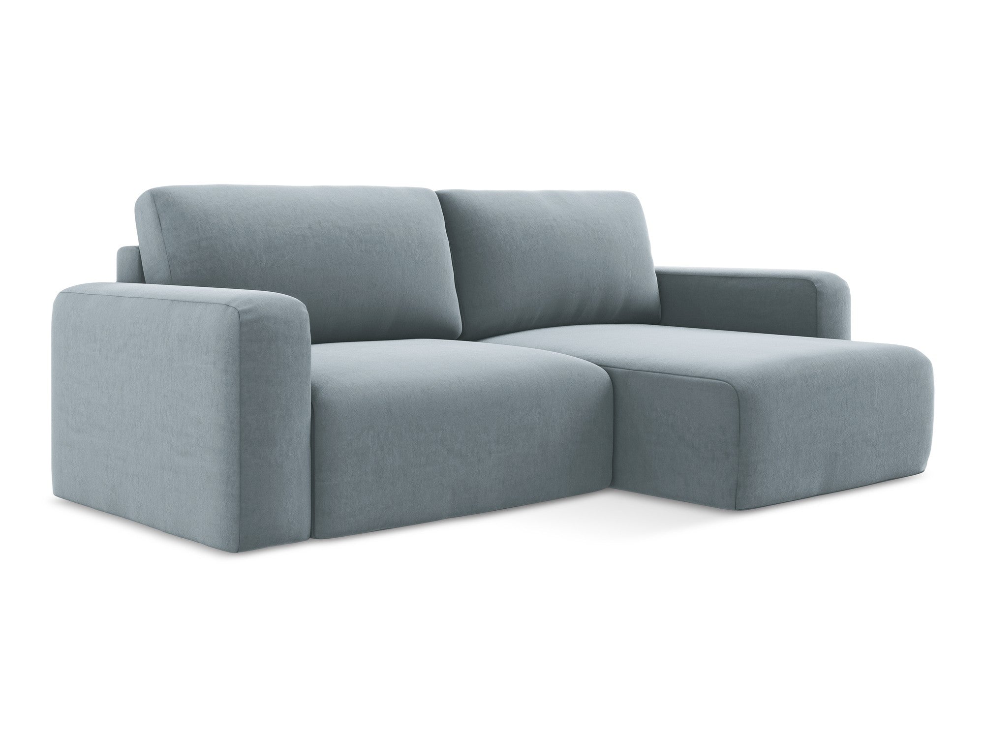 Samt-Ecksofa rechts mit Schlaffunktion KONA hellblau