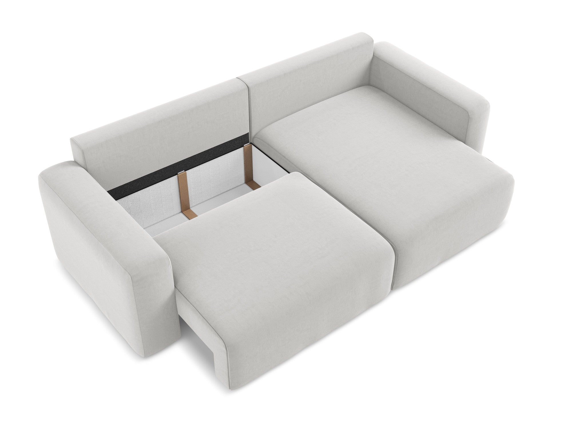 Fluwelen hoekbank rechts met slaapfunctie KONA zilvergrijs