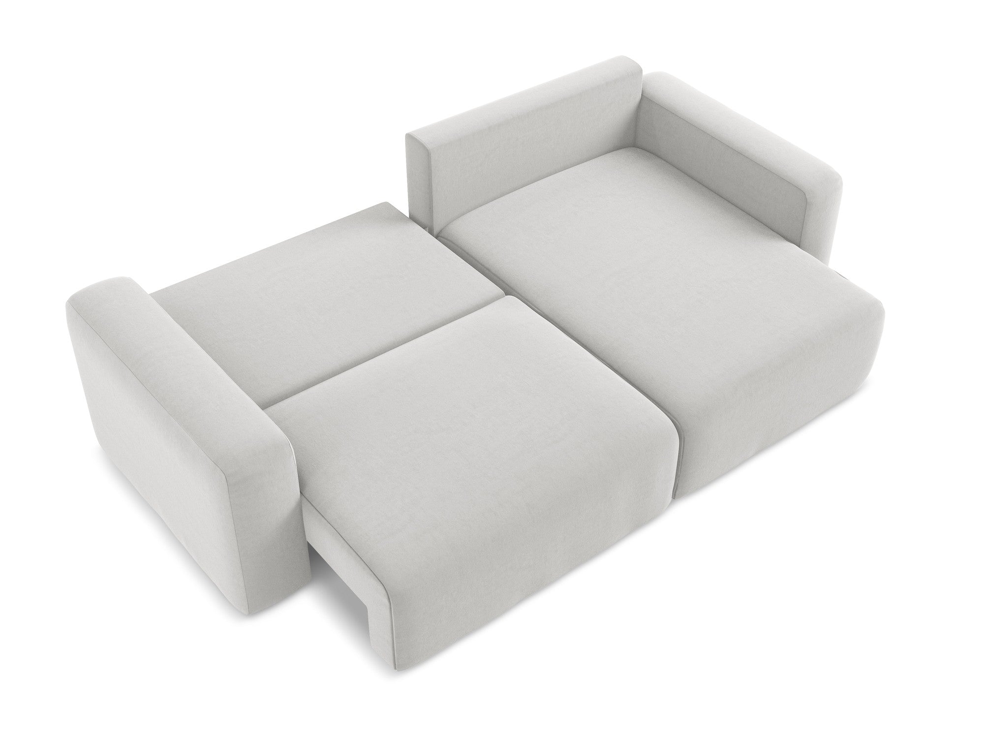 Fluwelen hoekbank rechts met slaapfunctie KONA zilvergrijs