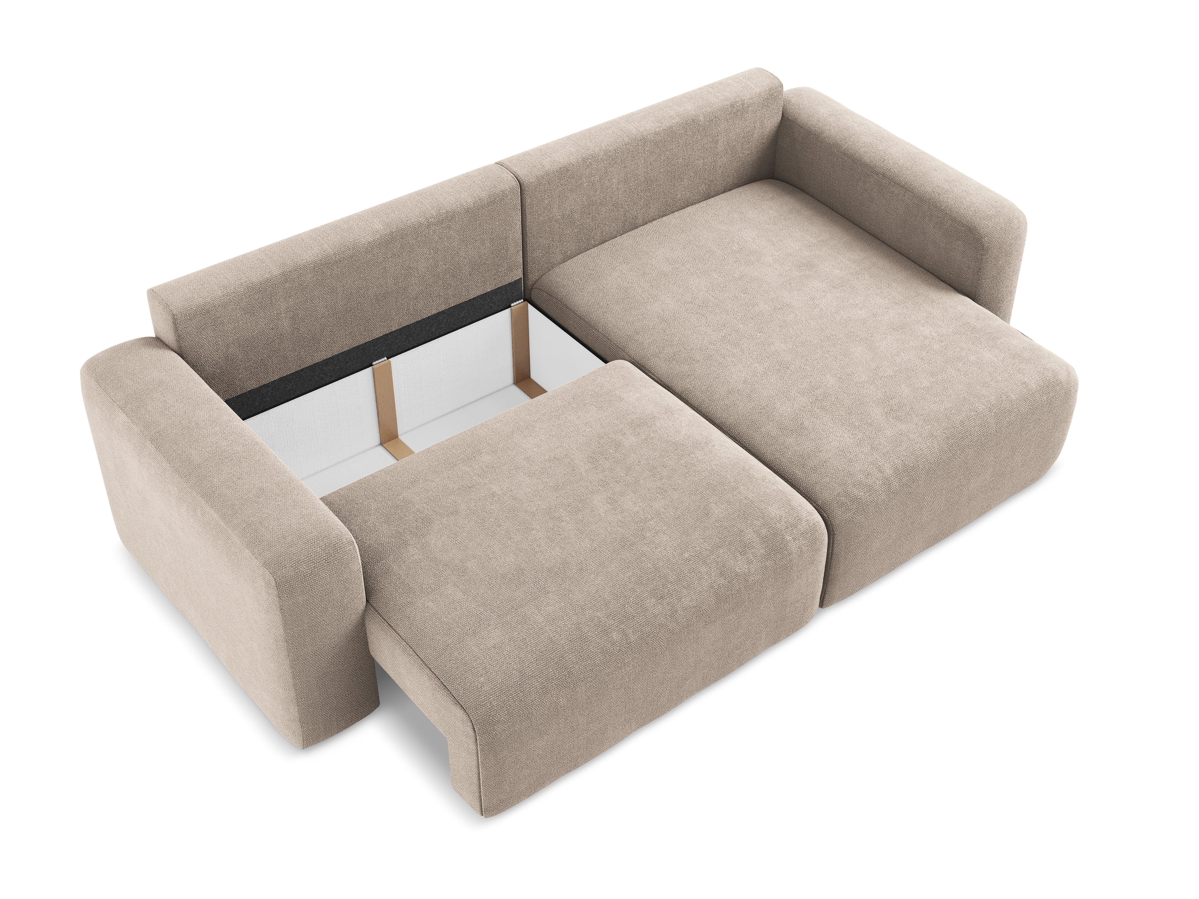 Rechtsseitige Schlafcouch KONA in dunkelbeigem Chenille