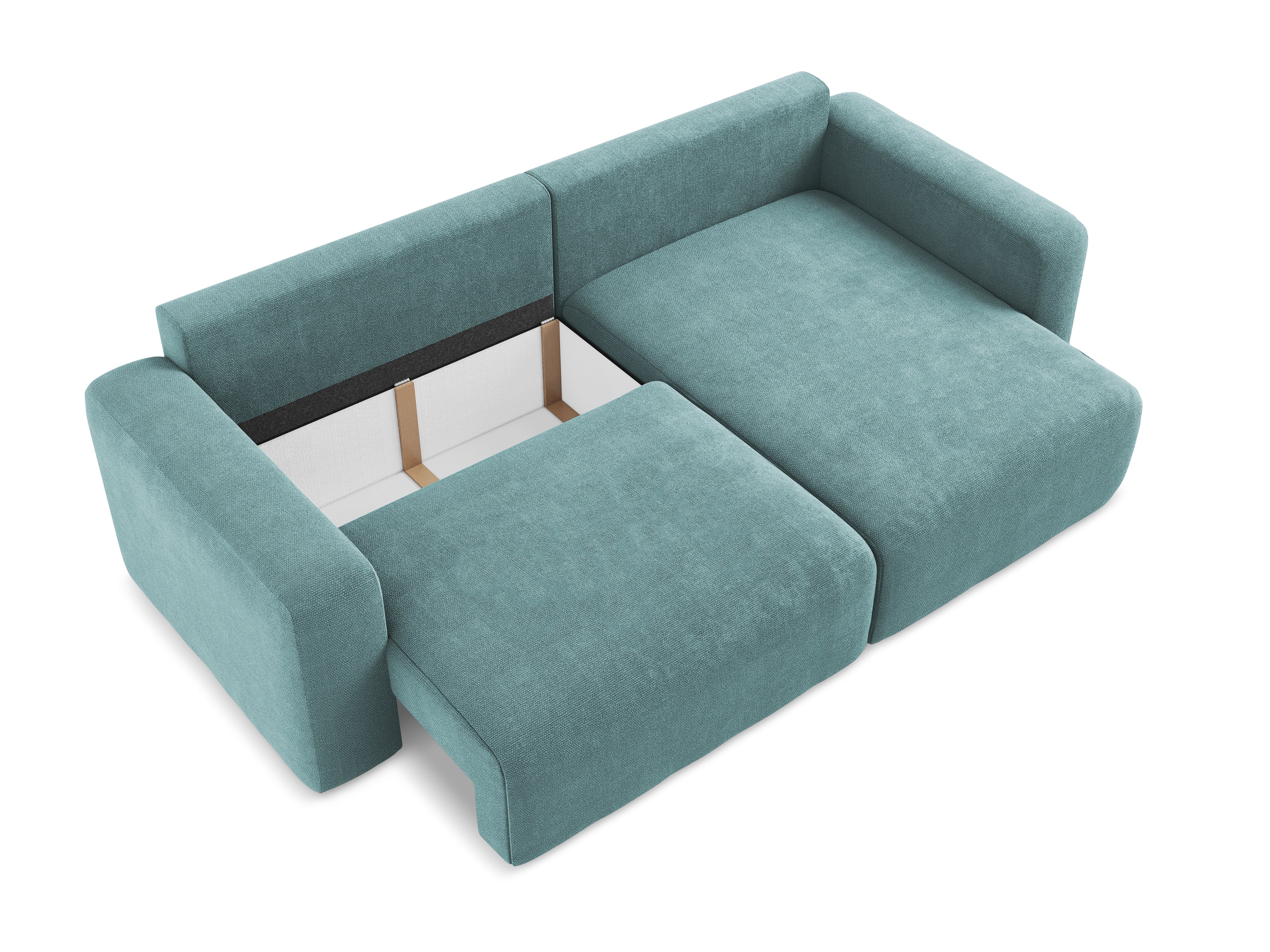 Rechtsseitige Schlafcouch KONA in jeansblauem Chenille