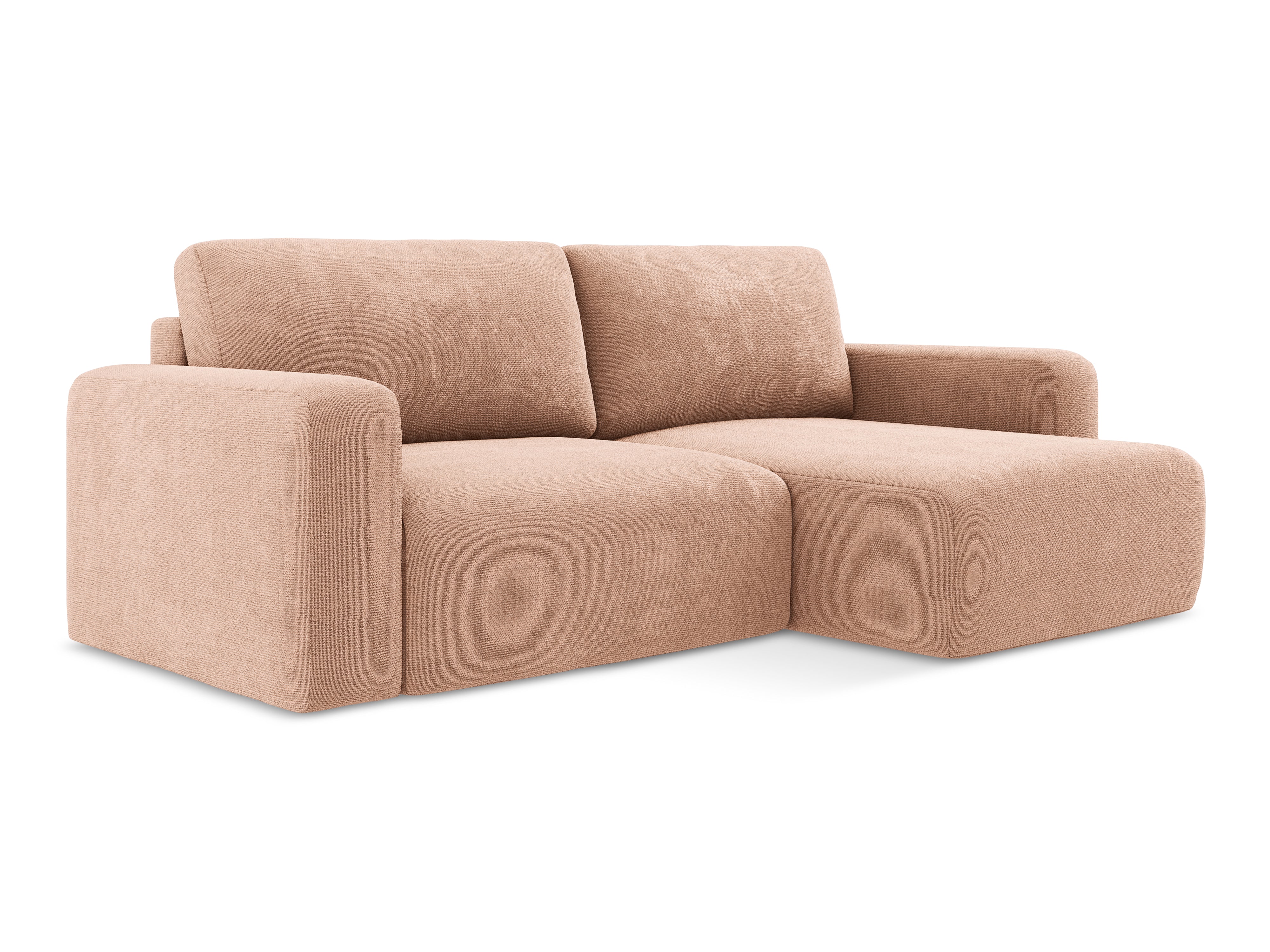 Rechtsseitige Schlafcouch KONA in pfirsichfarbenem Chenille