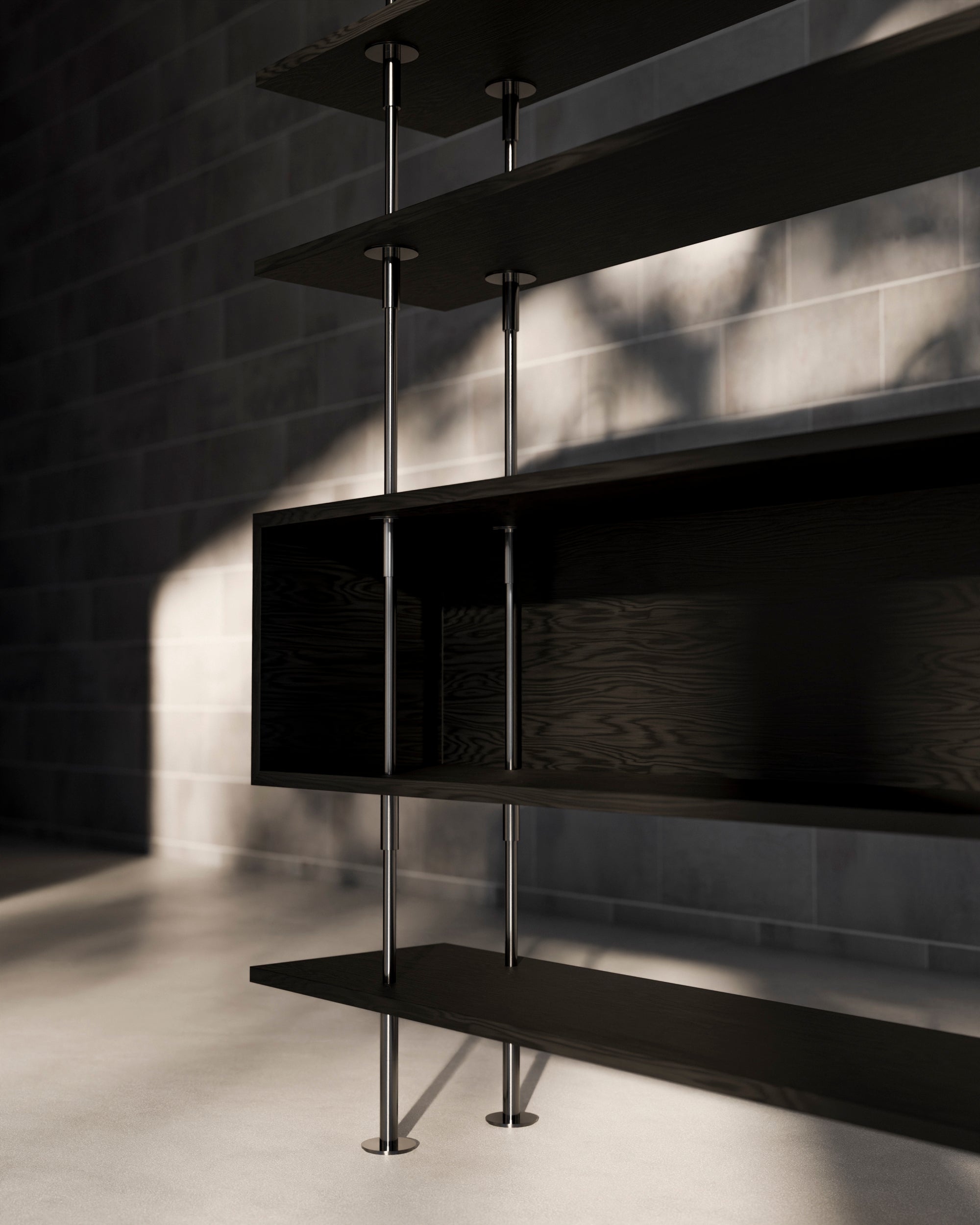 KAST KEEN BOX donker essen hout met zwarte messing frame