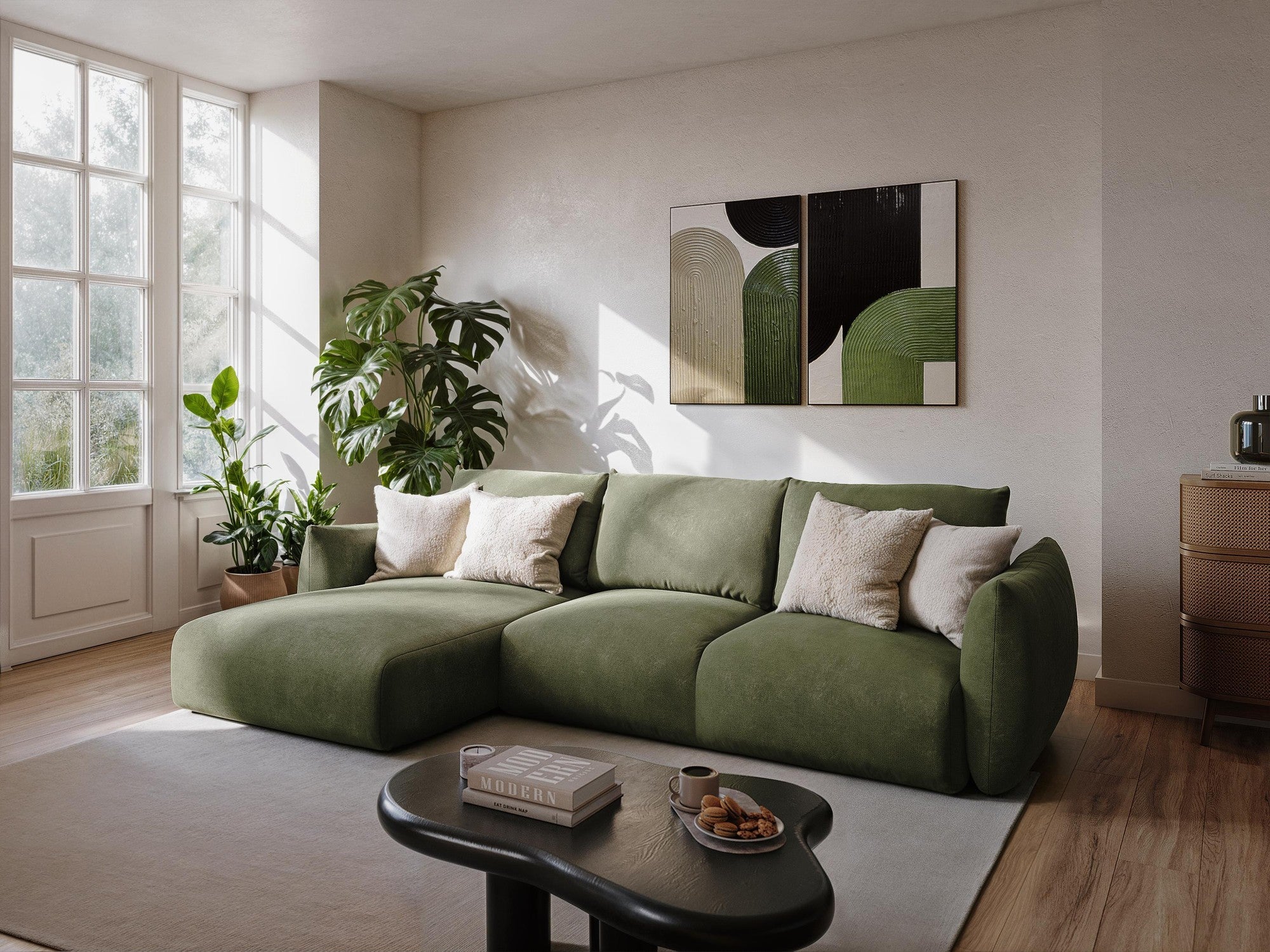 3-Seater Sofa with Sleeping Function LEILA Black Chenille