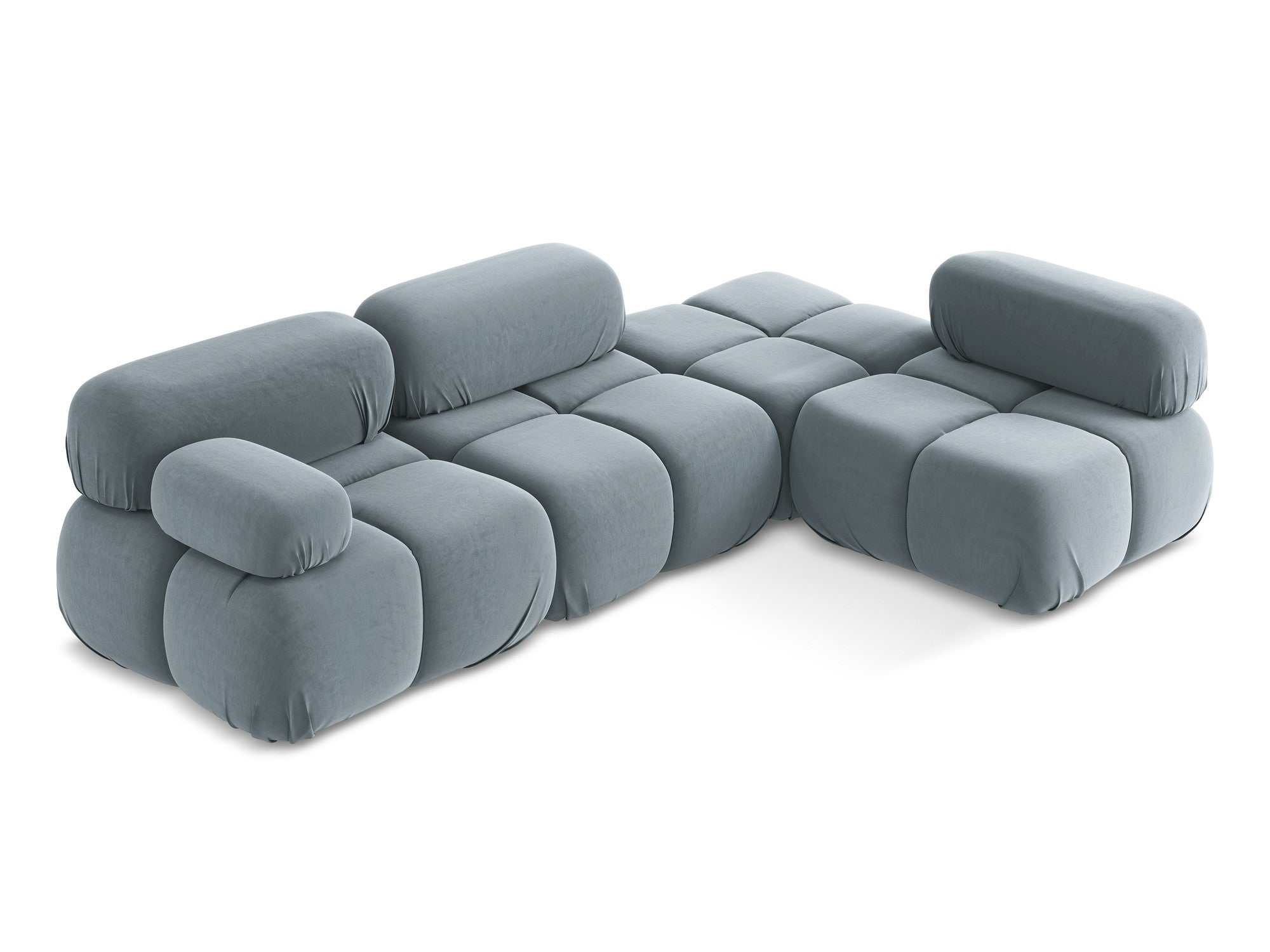 Velvet modular corner sofa, right-facing, LOKUA, light blue