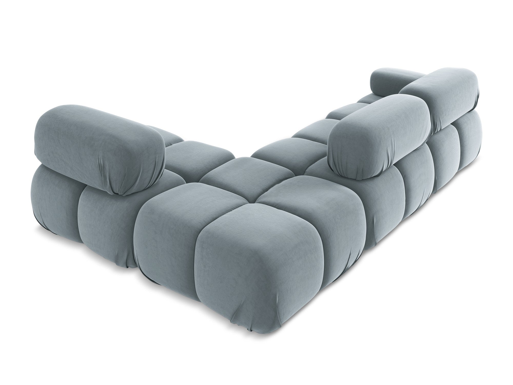 Velvet modular corner sofa, right-facing, LOKUA, light blue