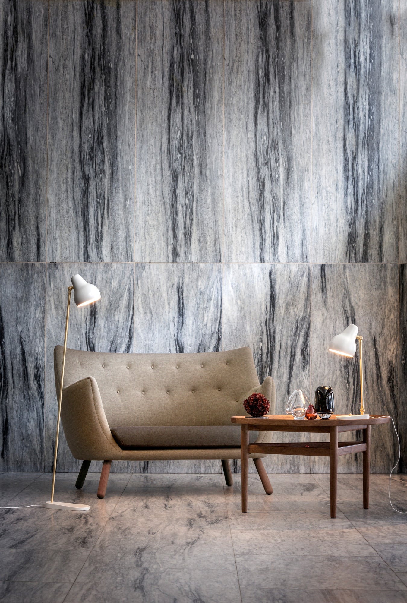 VL 38 Table Lamp White with Gold Finish