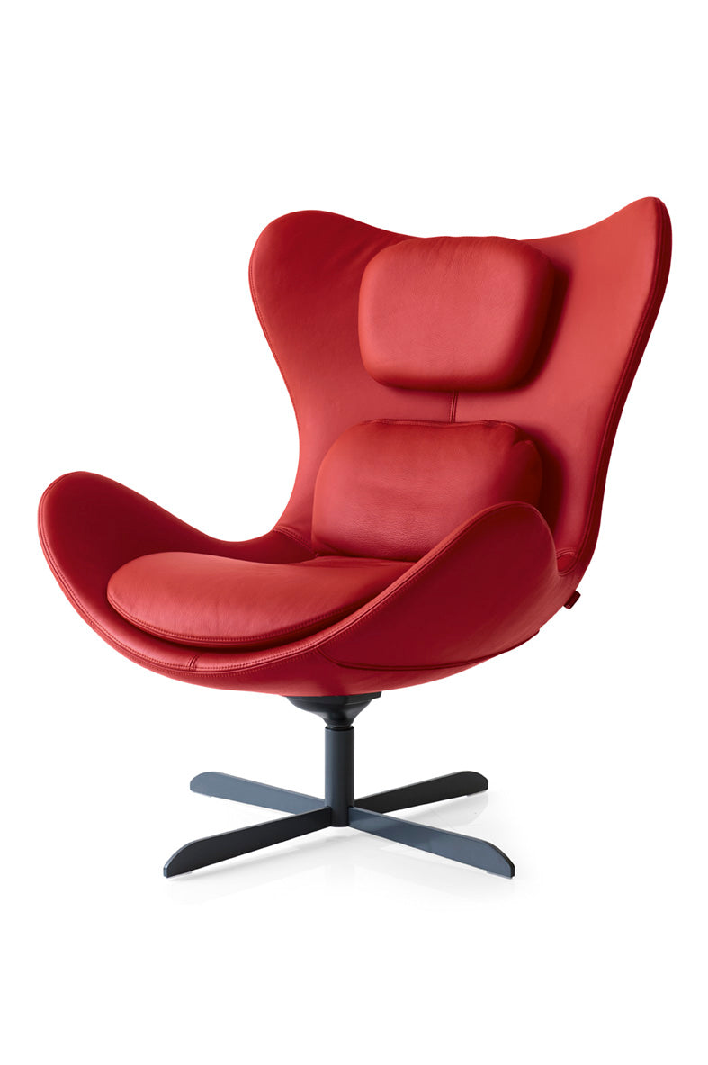 LAZY upholstered swivel armchair with a black metal base