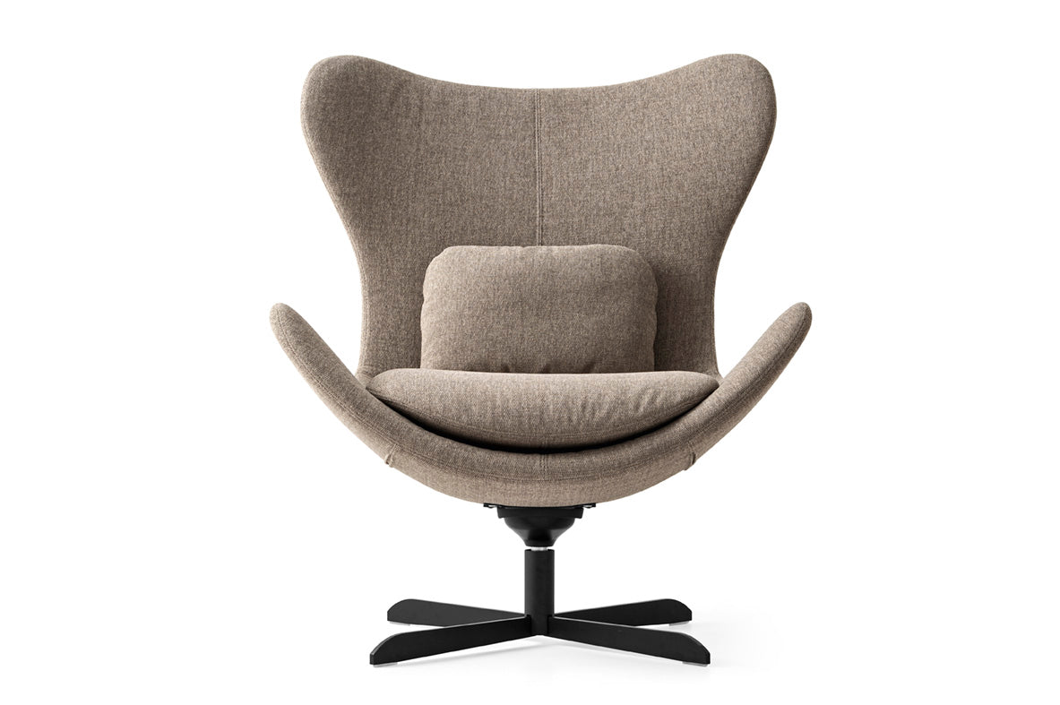 LAZY upholstered swivel armchair with a black metal base