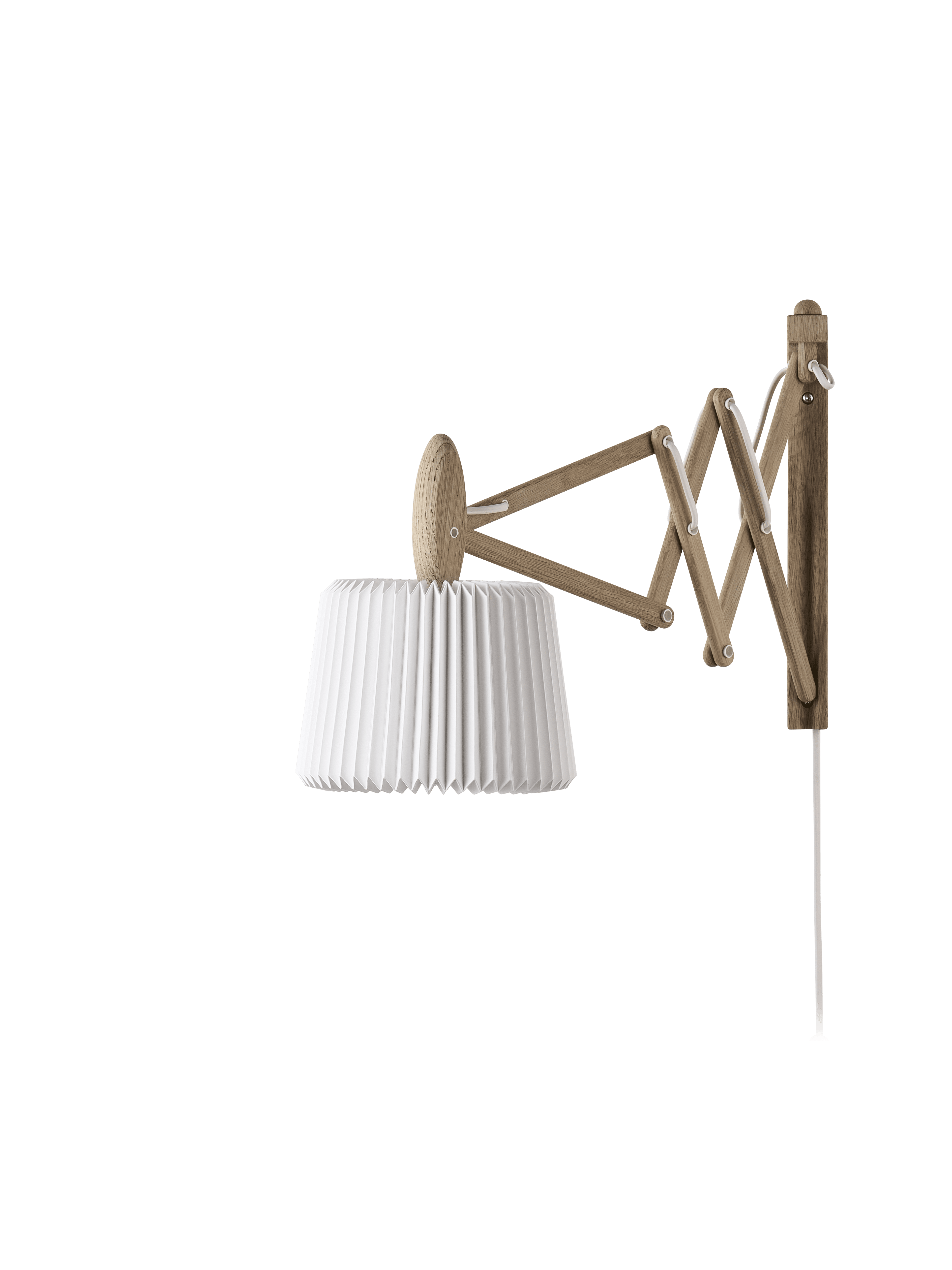 Wandlamp MODEL 233 120 SAX wit met een lichte eiken basis