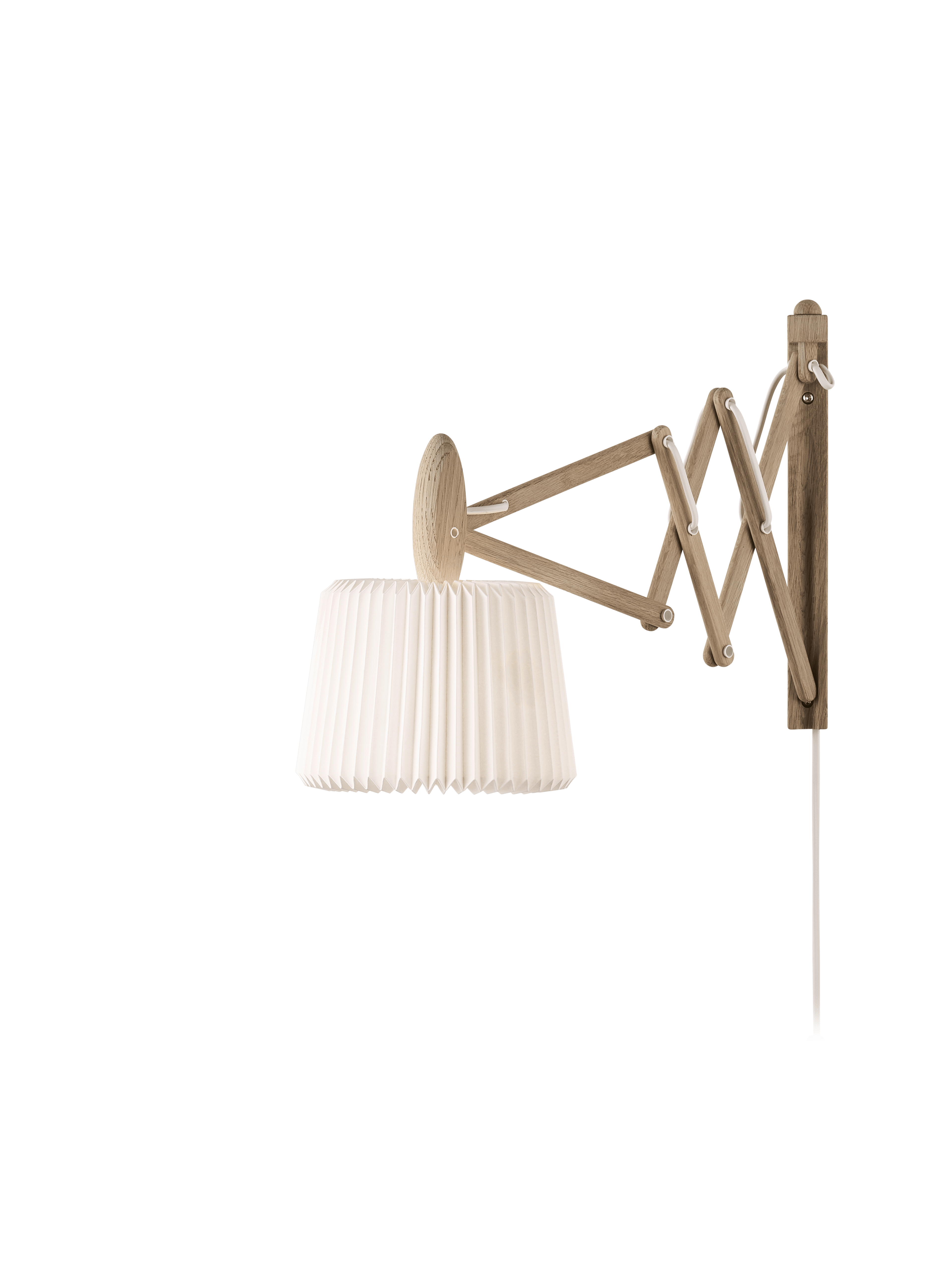 Wandlamp MODEL 233 120 SAX wit met een lichte eiken basis