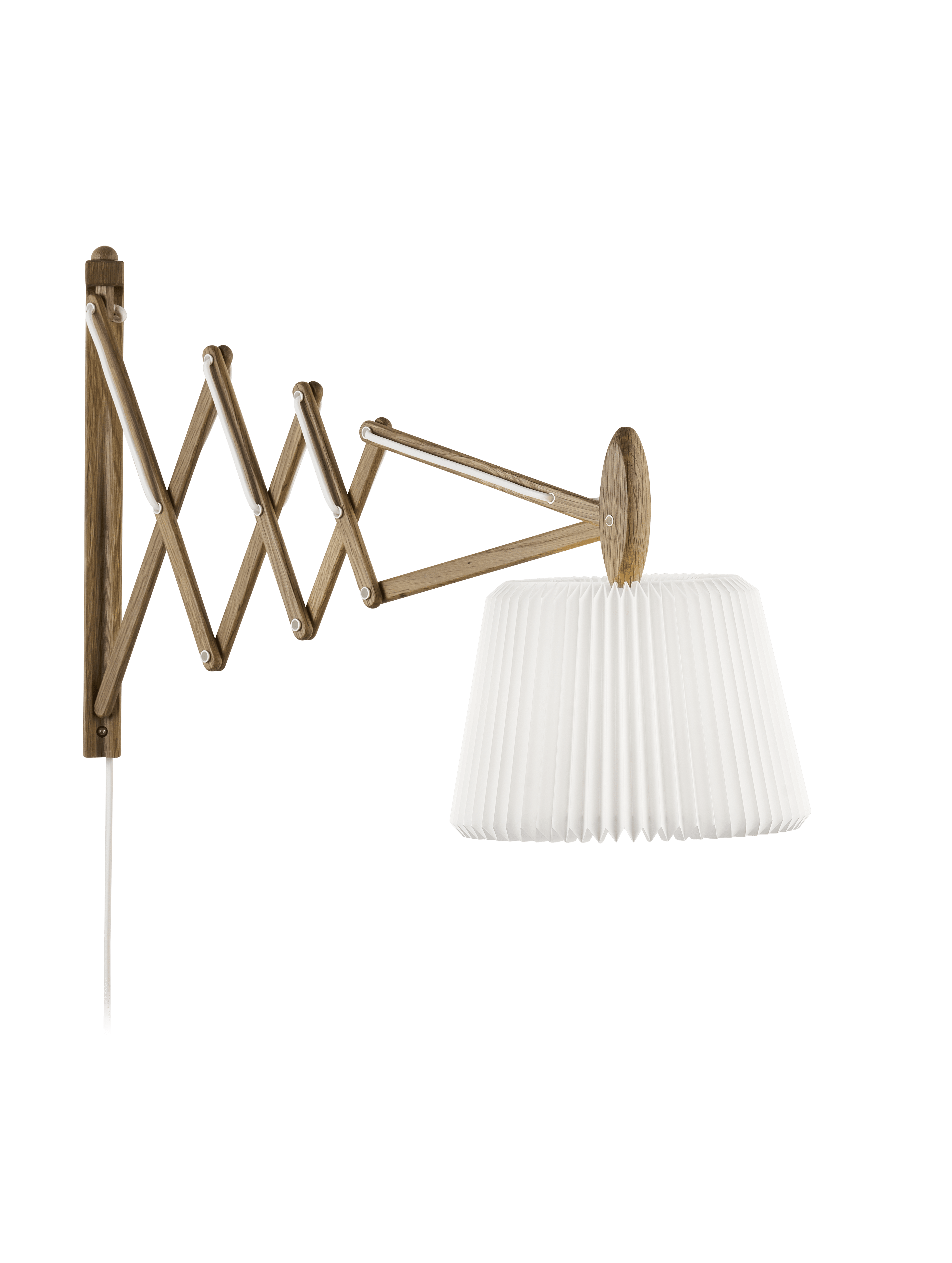 Wandlamp MODEL 233 120 SAX wit met een donkere eiken basis
