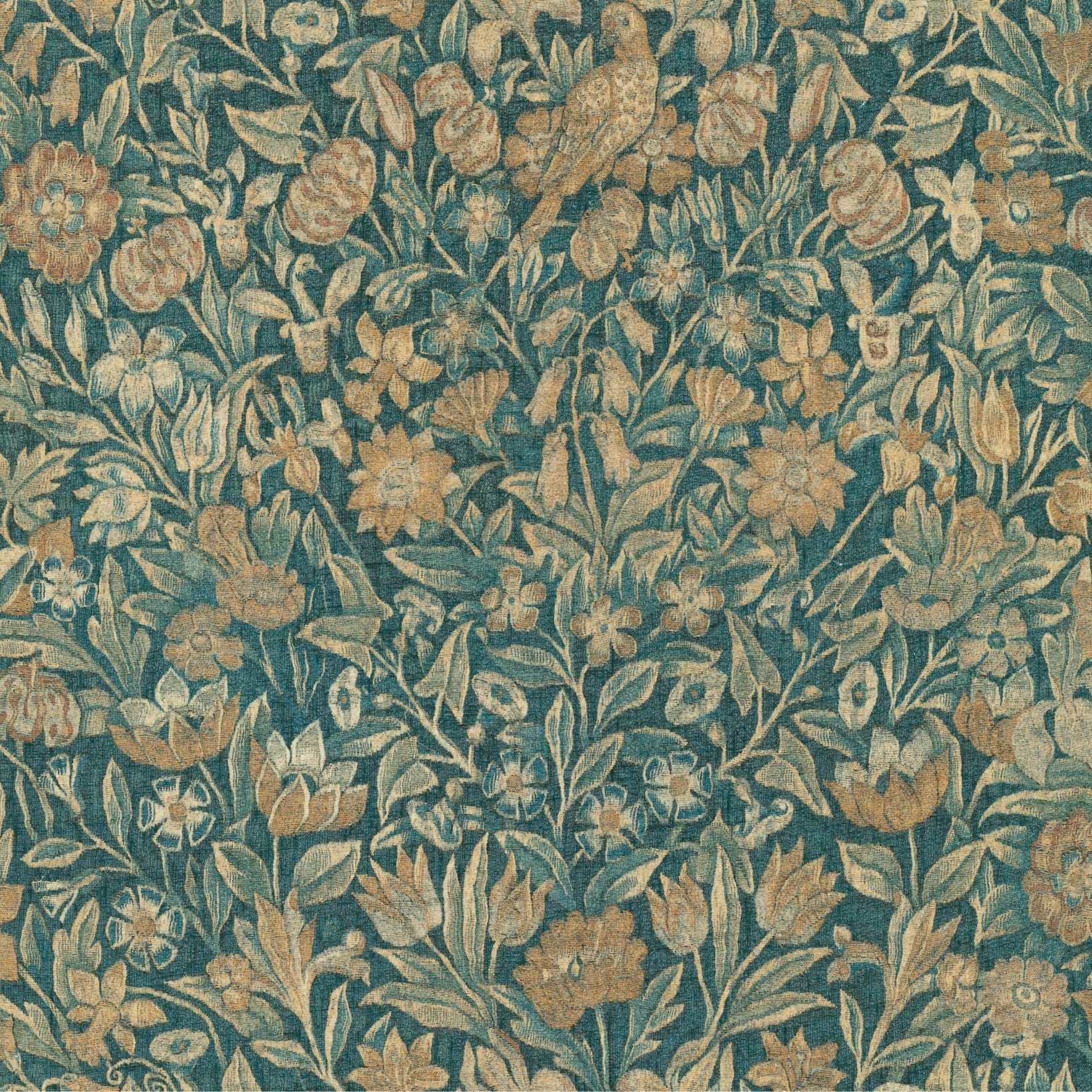 Textile wallpaper with a floral motif BOUQUET dark green with beige
