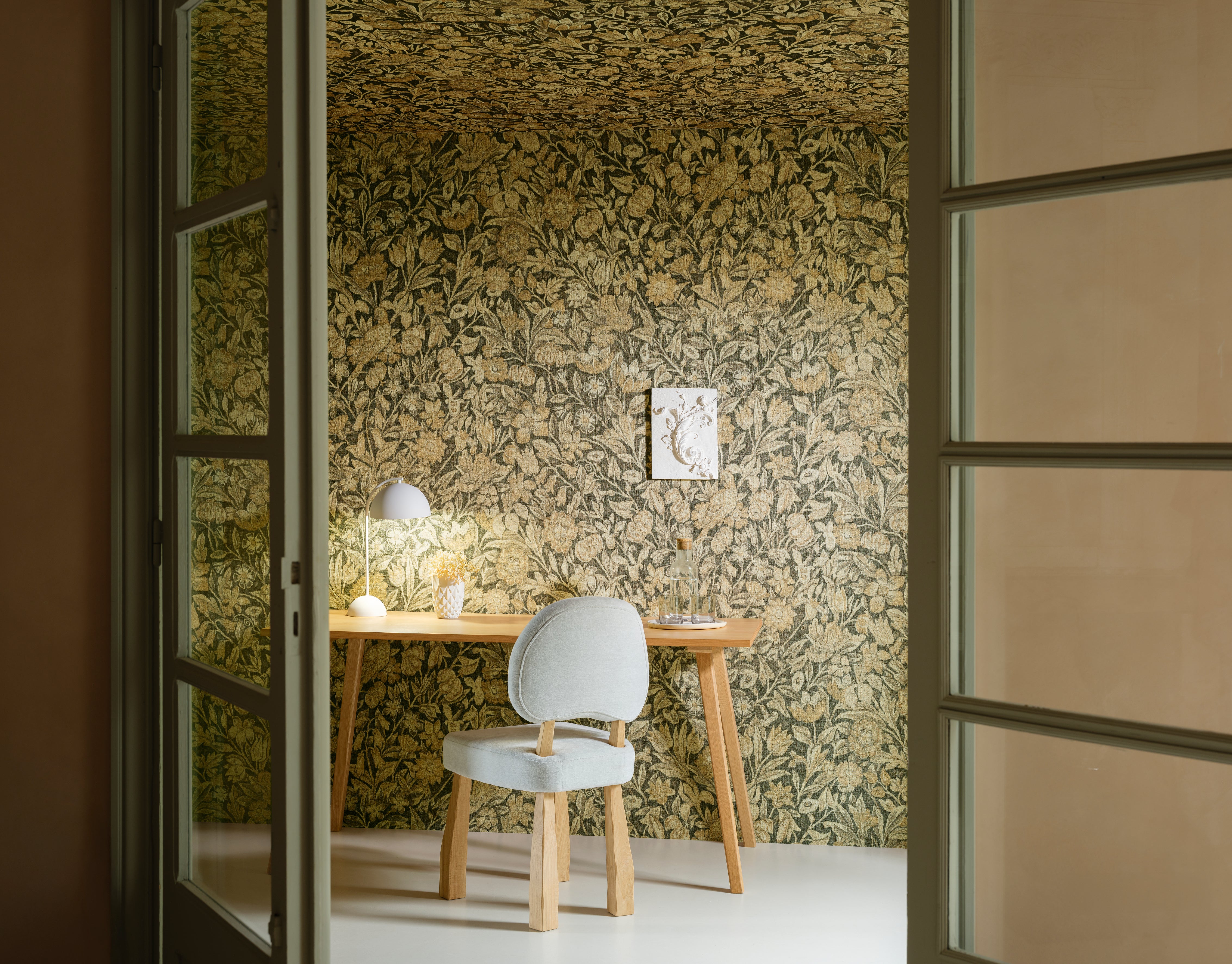 Textielbehang met plantaal motief BOUQUET groen met geel