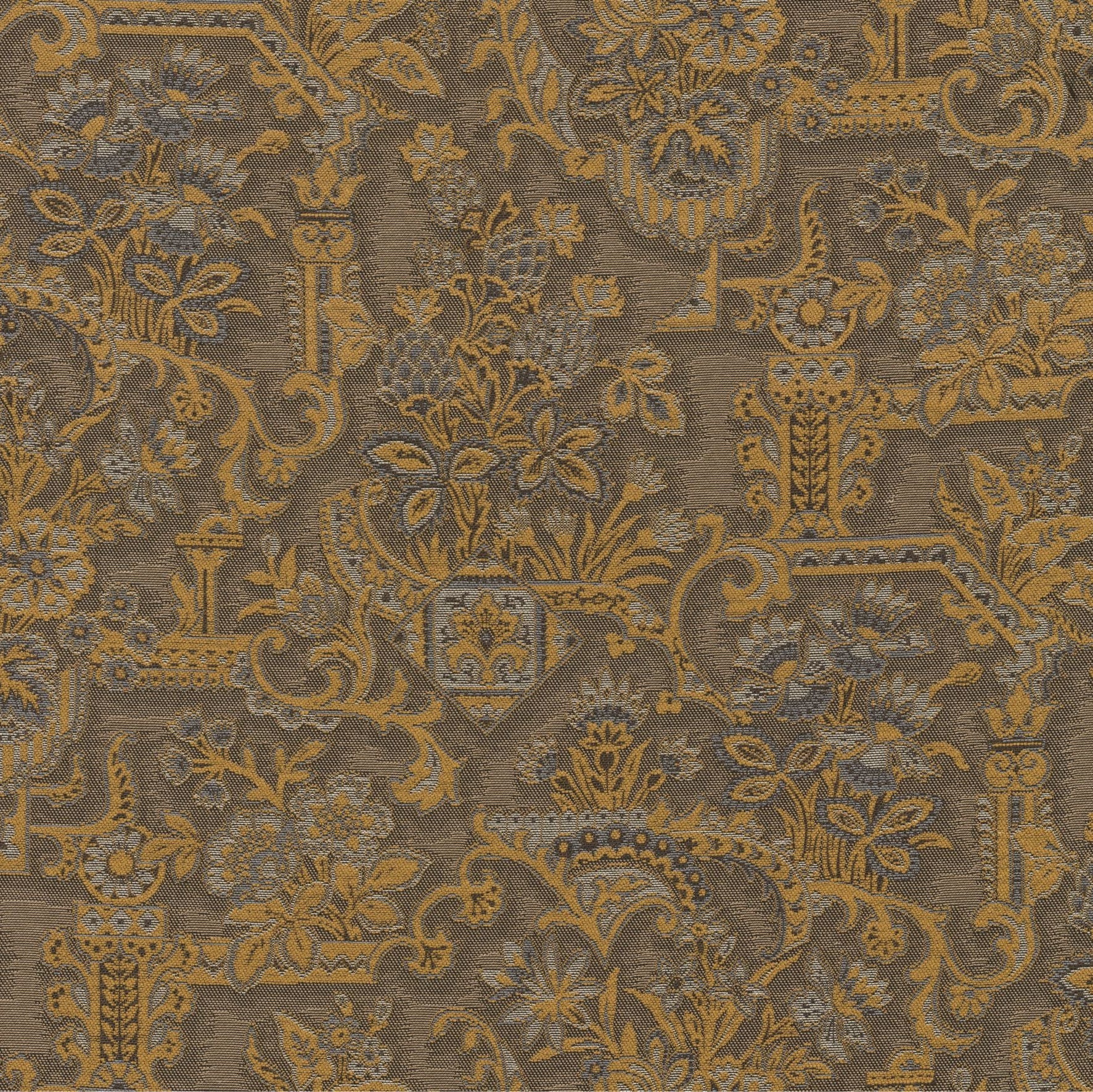 Textil-Tapete mit Pflanzenmotiv BROCADE gelb mit braun