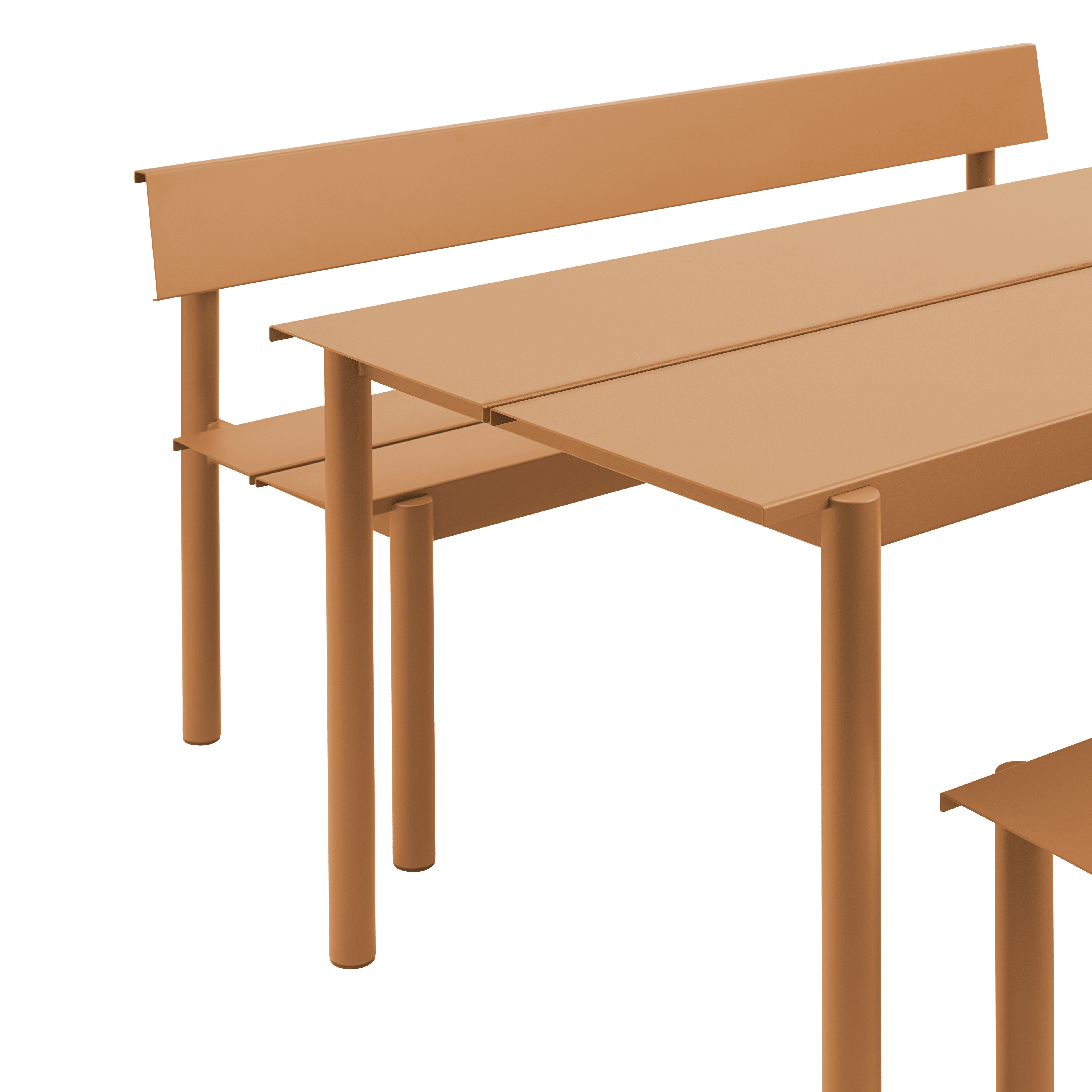 Buitenbank met rugleuning LINEAR oranje staal