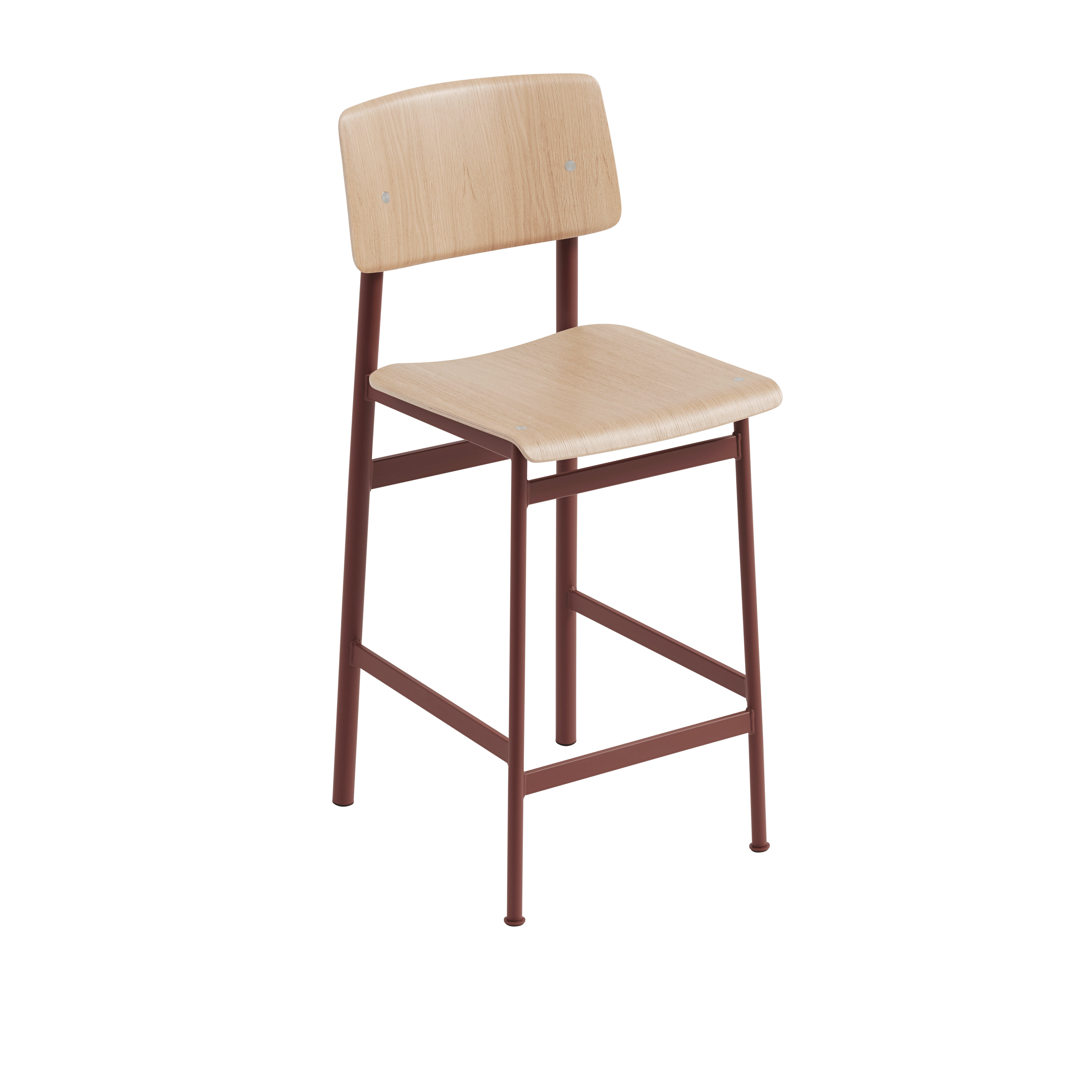 LOFT Bar Stool with Oak Veneer and Burgundy Base