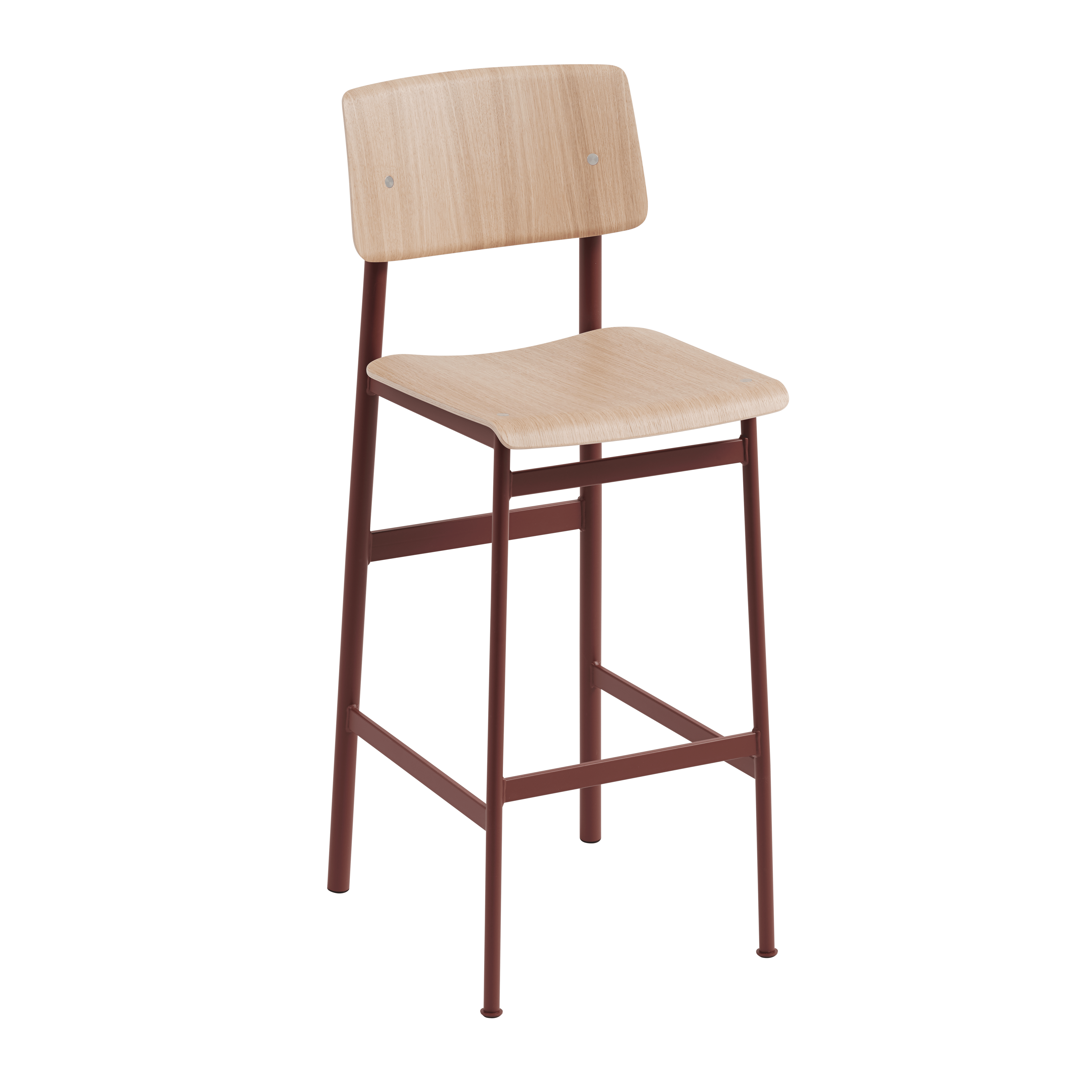LOFT Bar Stool with Oak Veneer and Burgundy Base