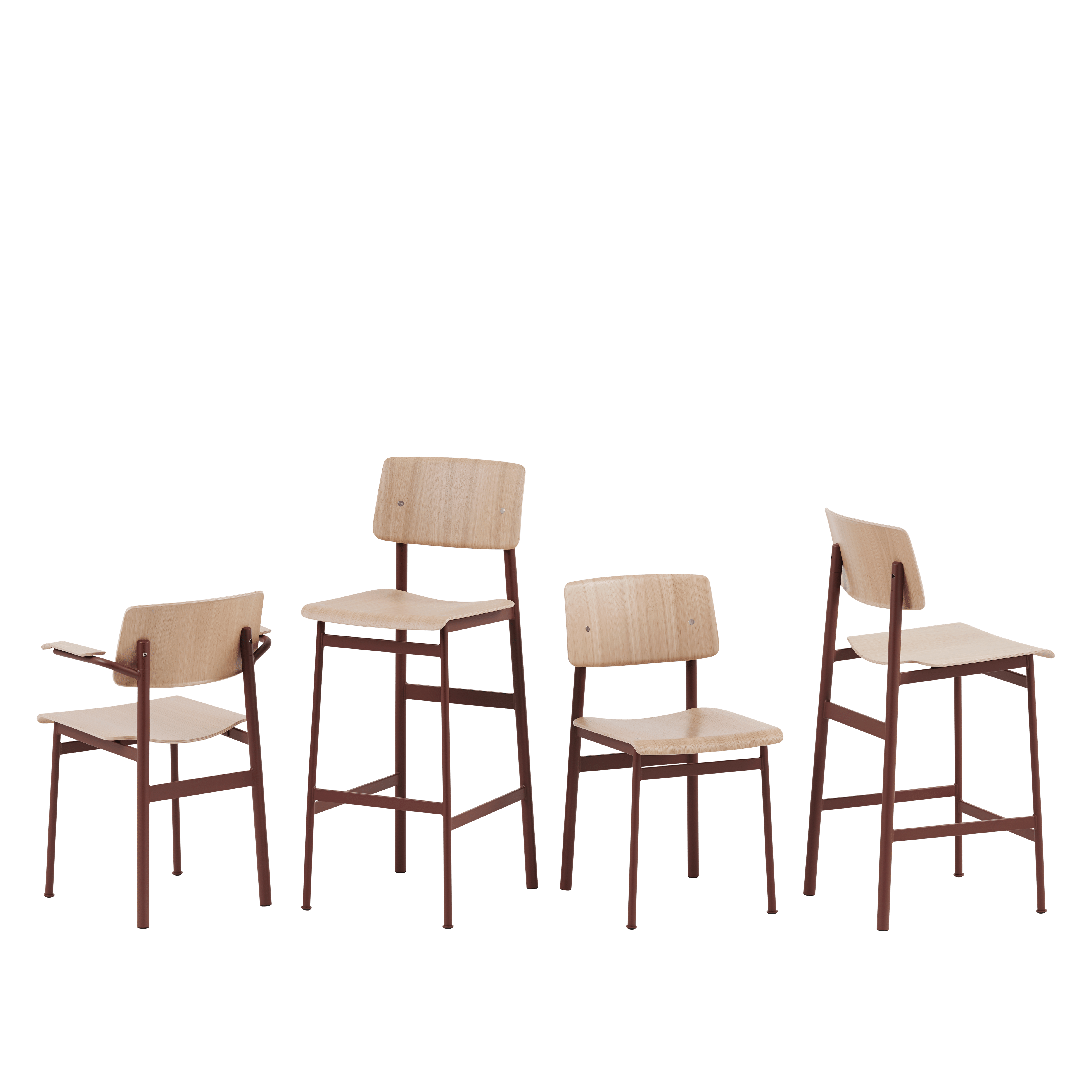 LOFT Bar Stool with Oak Veneer and Burgundy Base
