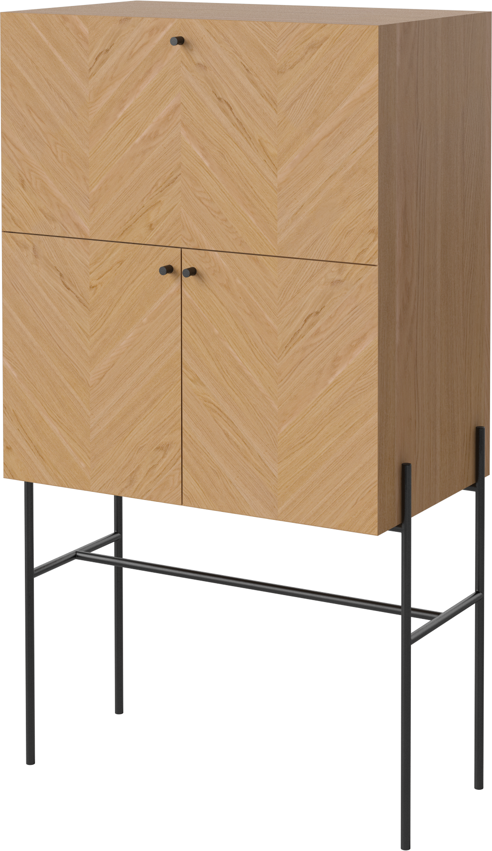 Bar cabinet luxe oak wood with a black base