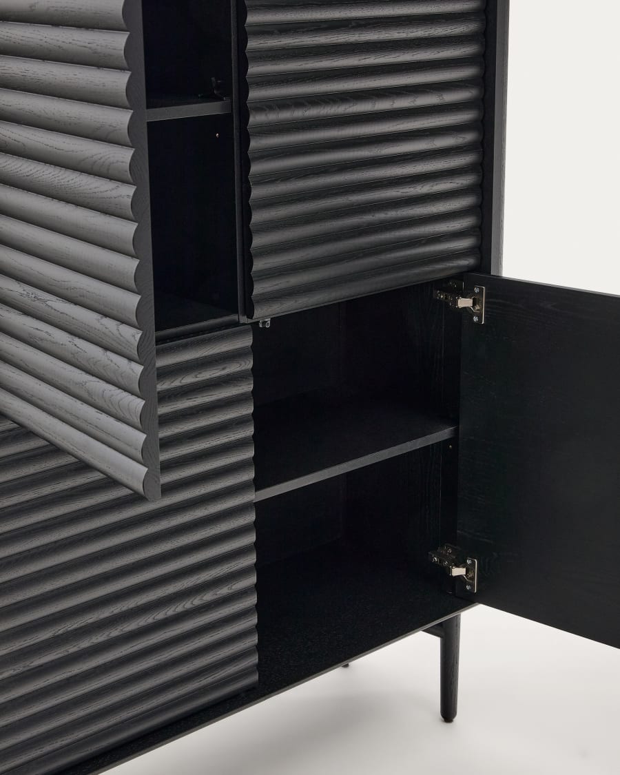 Hoge kast LENON eikenfineer in zwarte afwerking