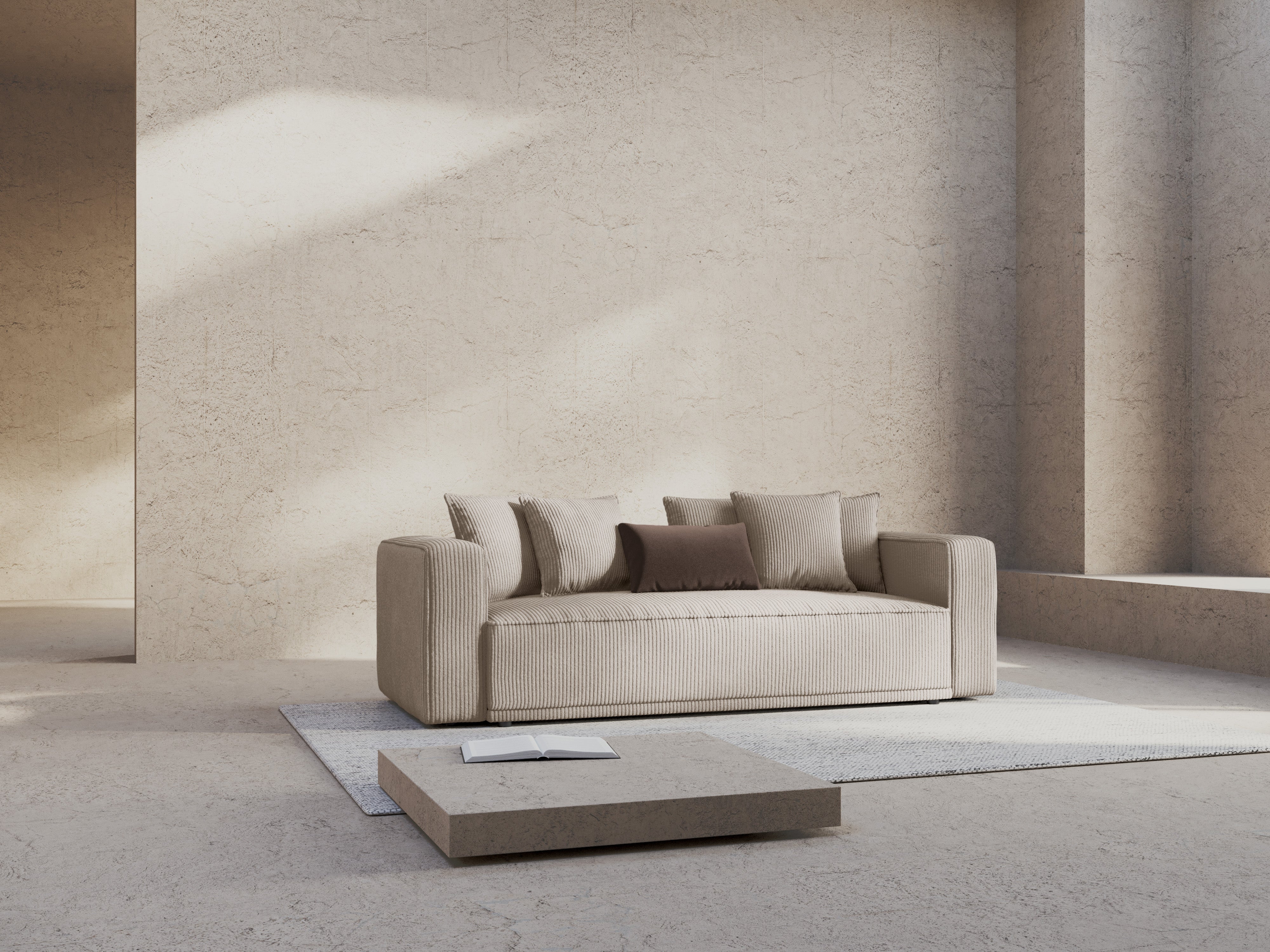RIBES Sofa with Sleeping Function Beige Corduroy