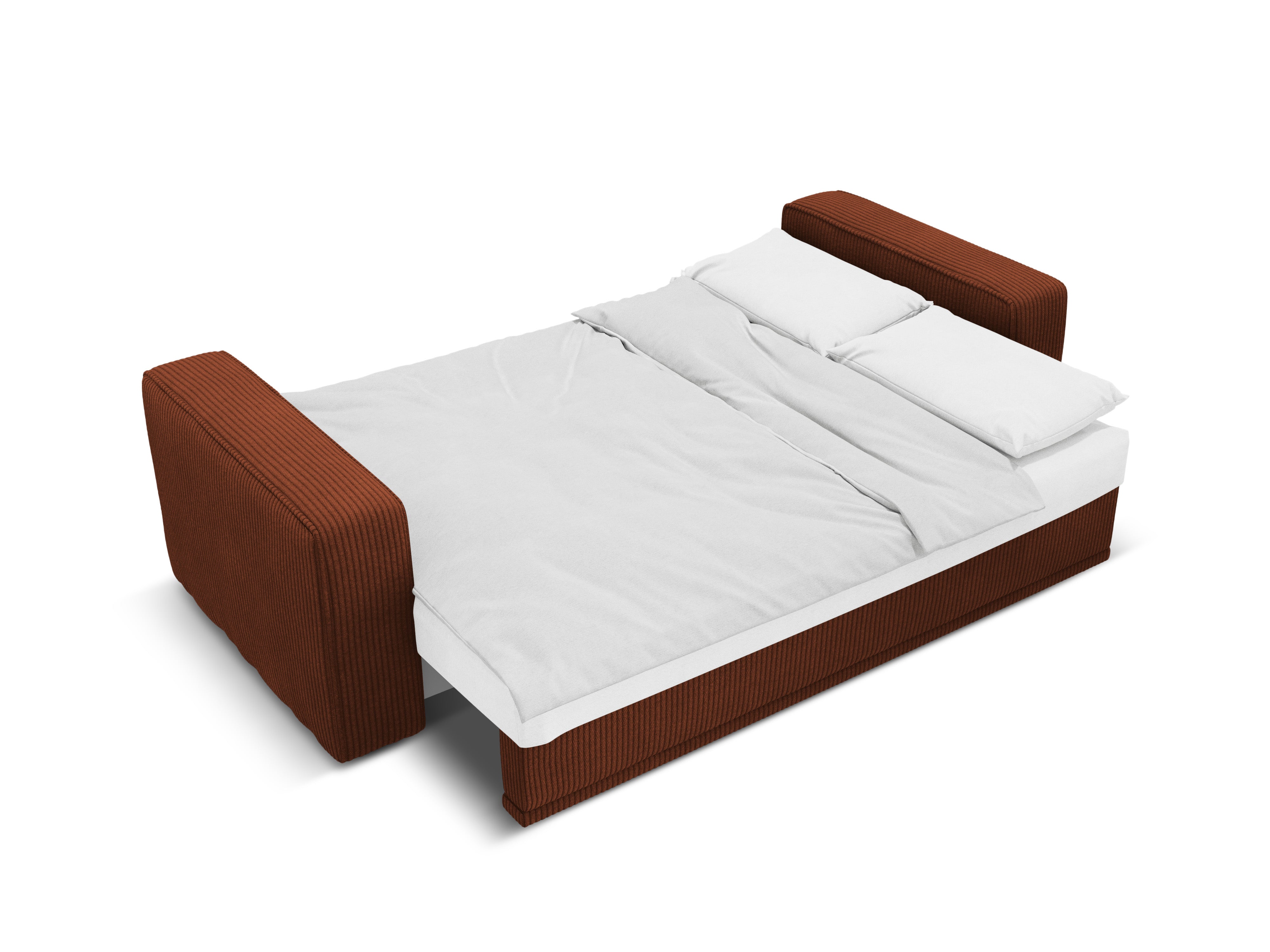 Sofa met slaapfunctie RIBES baksteen kleurige ribstof