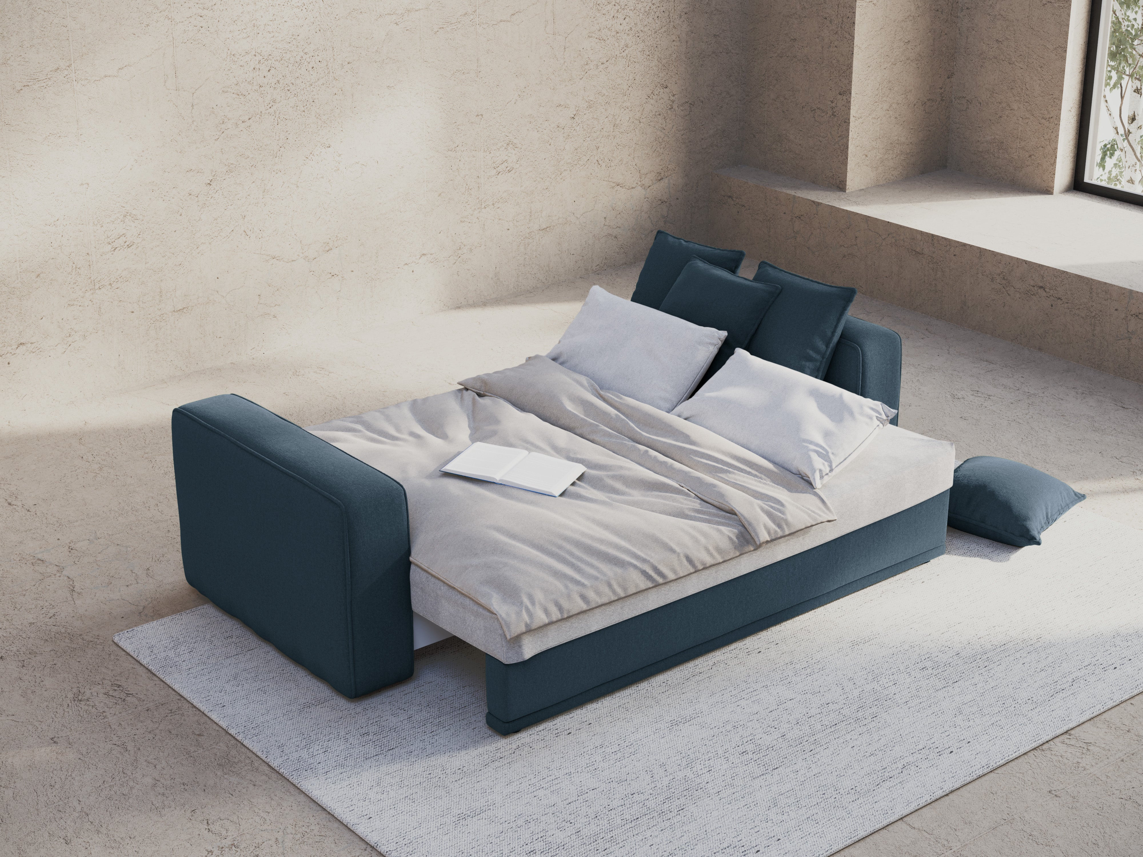 Sofa with sleeping function RIBES denim blue chenille