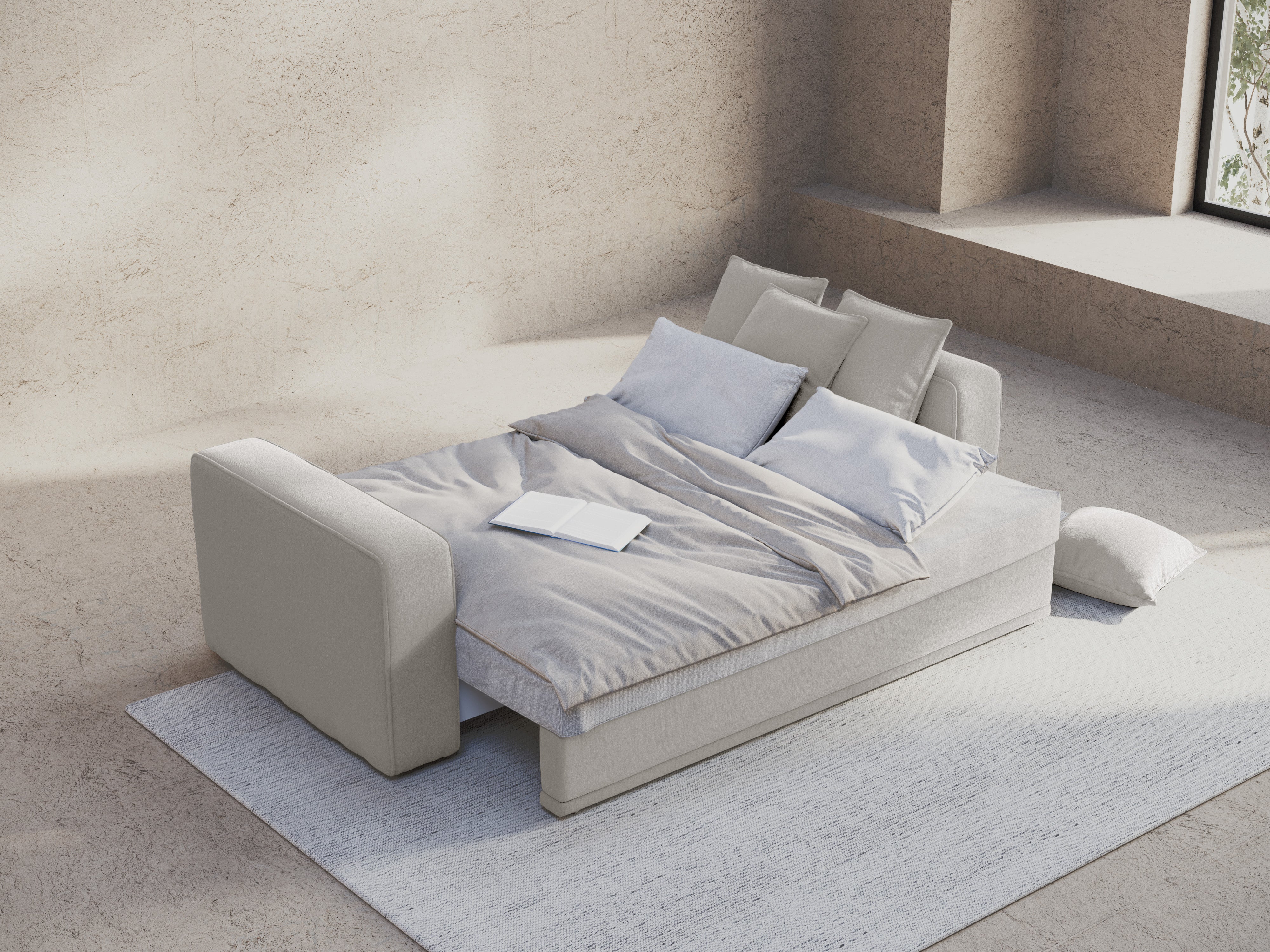 Sofa mit Schlaffunktion RIBES silberner Chenille