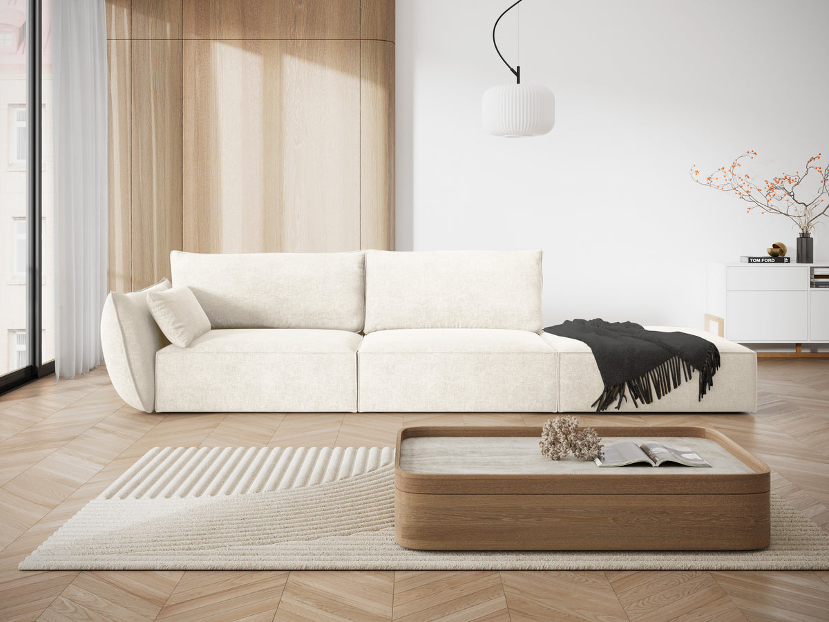 Bank in chenille stof rechts open VANDA lichtbeige