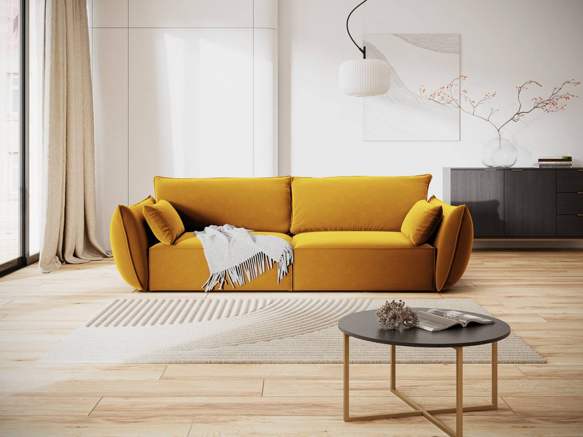 Sofa van fluweel 3-zits VANDA mosterdkleurig