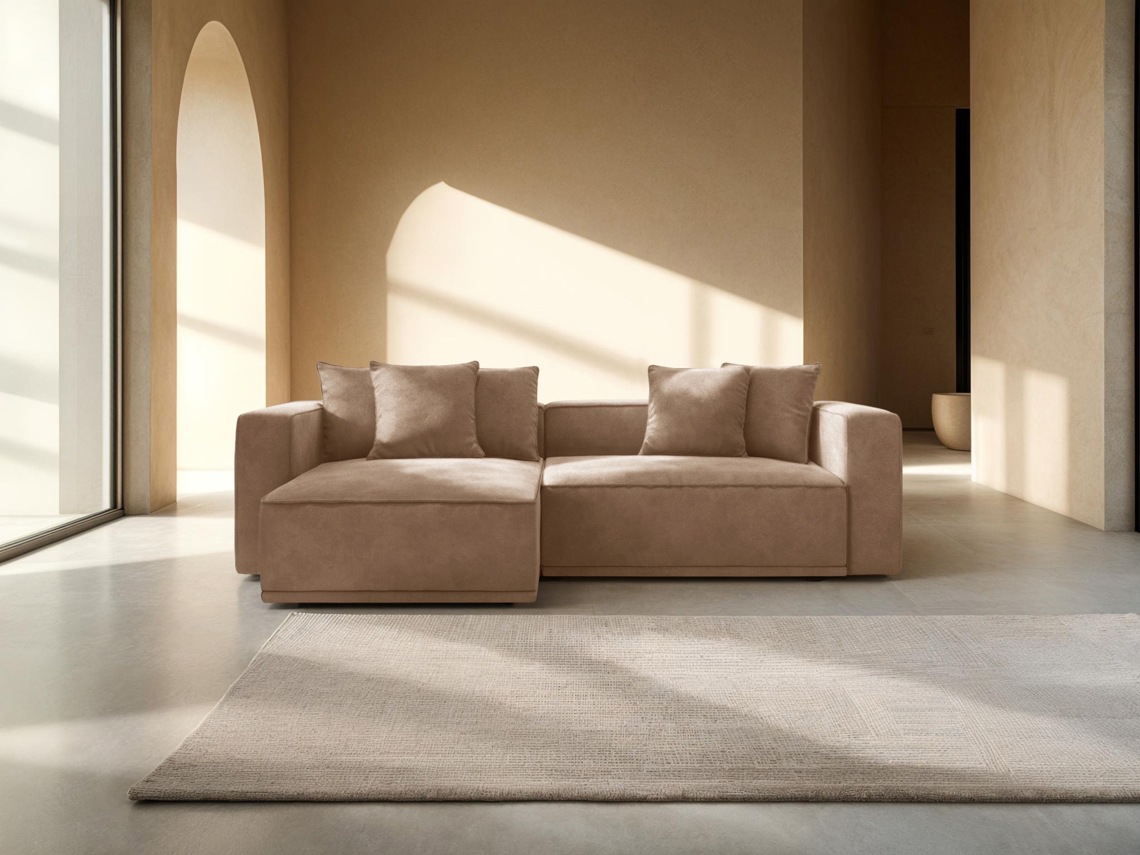 Samt-Ecksofa links mit Schlaffunktion RIBES dunkelbeige