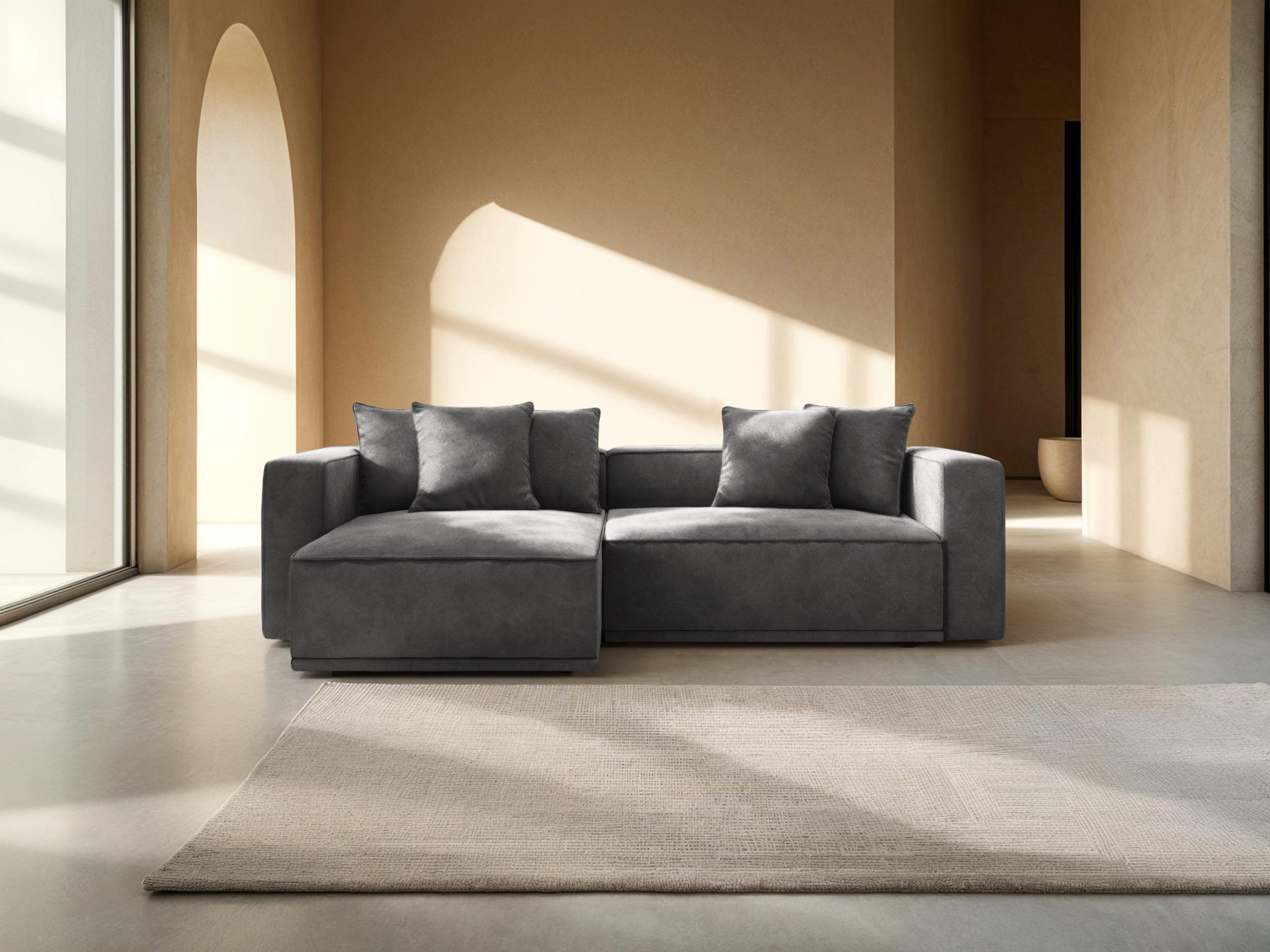 Grijze linkszijdige fluwelen hoekbank met slaapfunctie RIBES